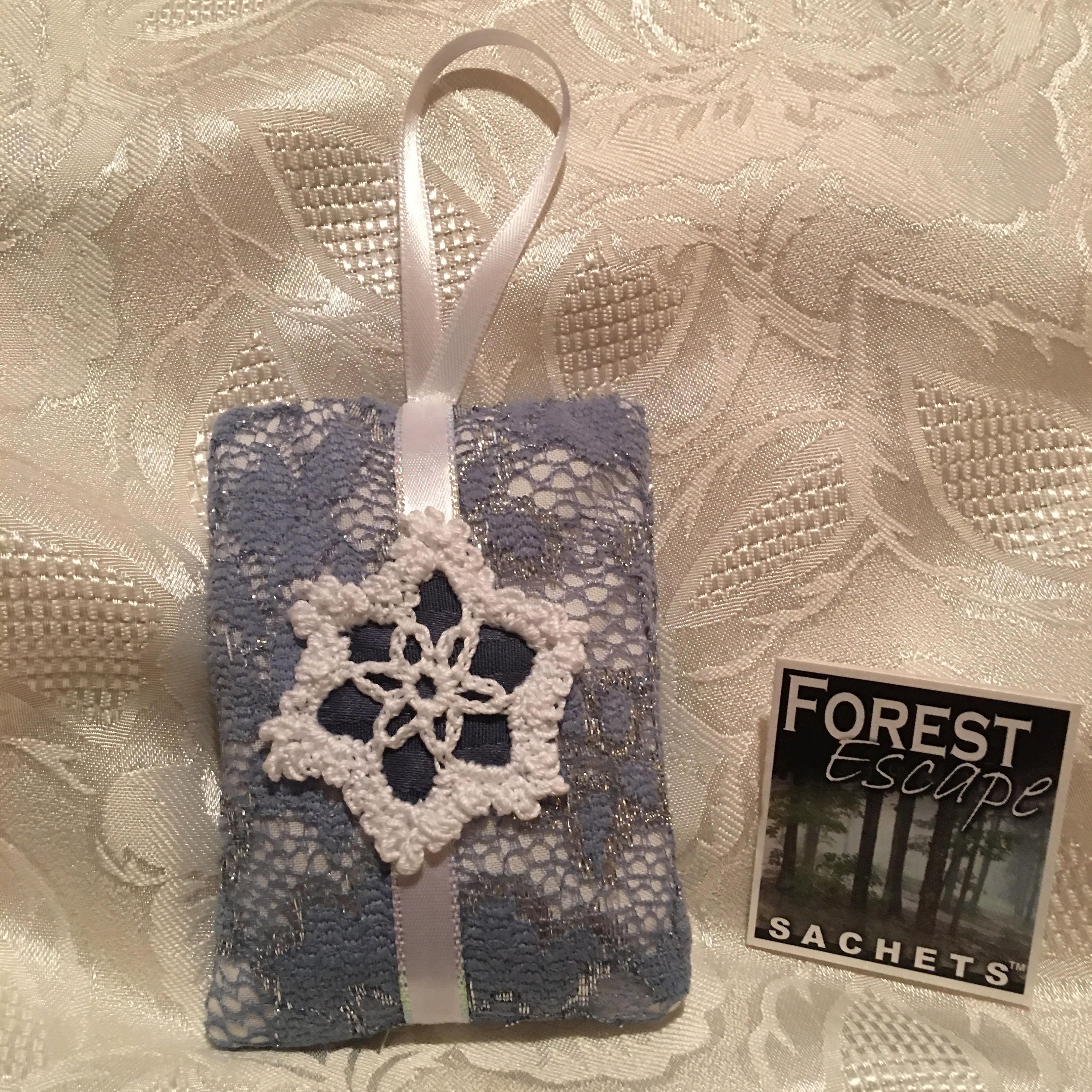 Snowflake SACHET, Windsong Balsam Pine fragrance, hanging sachet decoration, tree ornament, gift topper