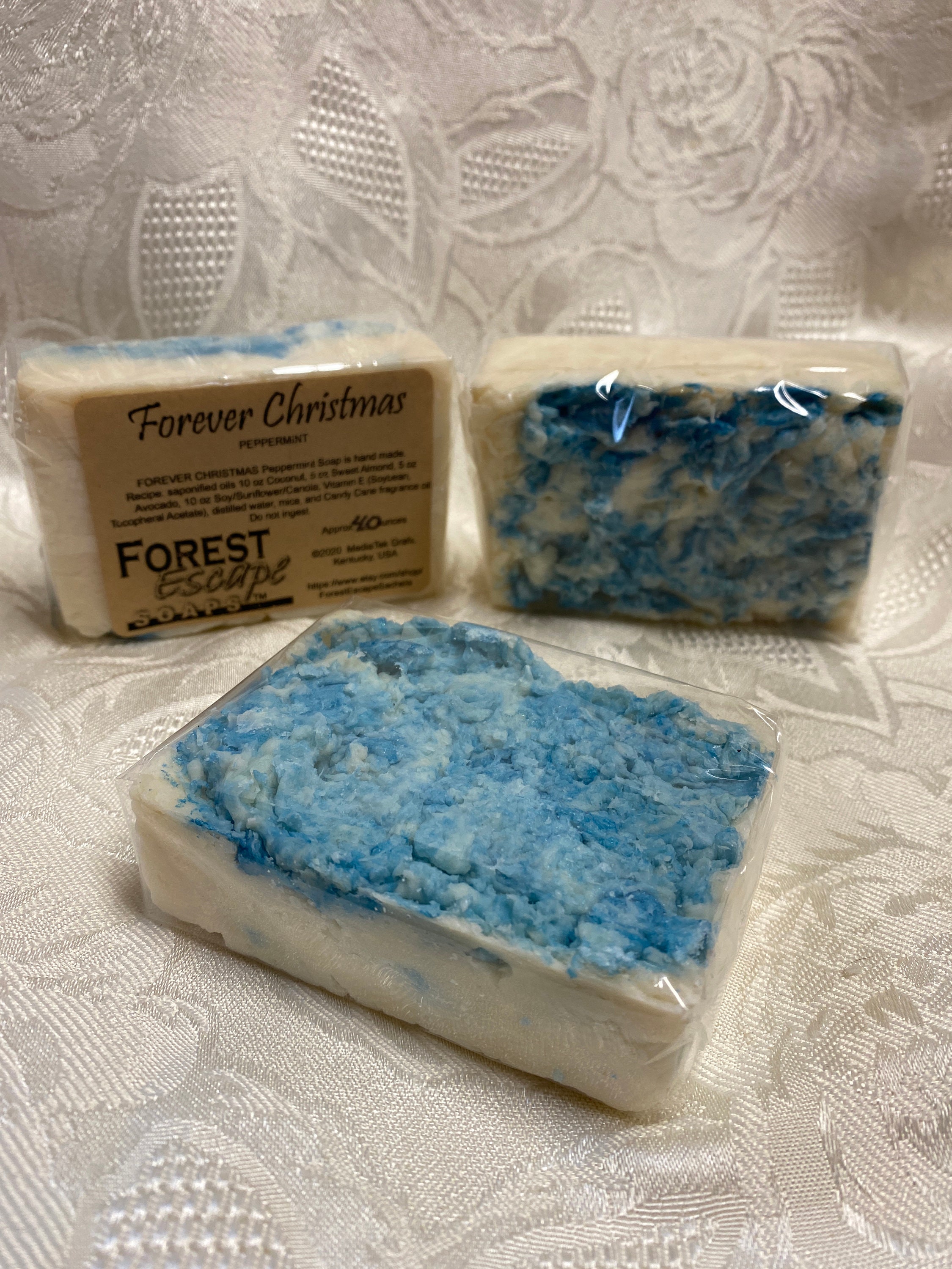 Sweet Almond, Avocado, FOREVER CHRISTMAS Peppermint Soap, hand made in small batches, sweet fragrance