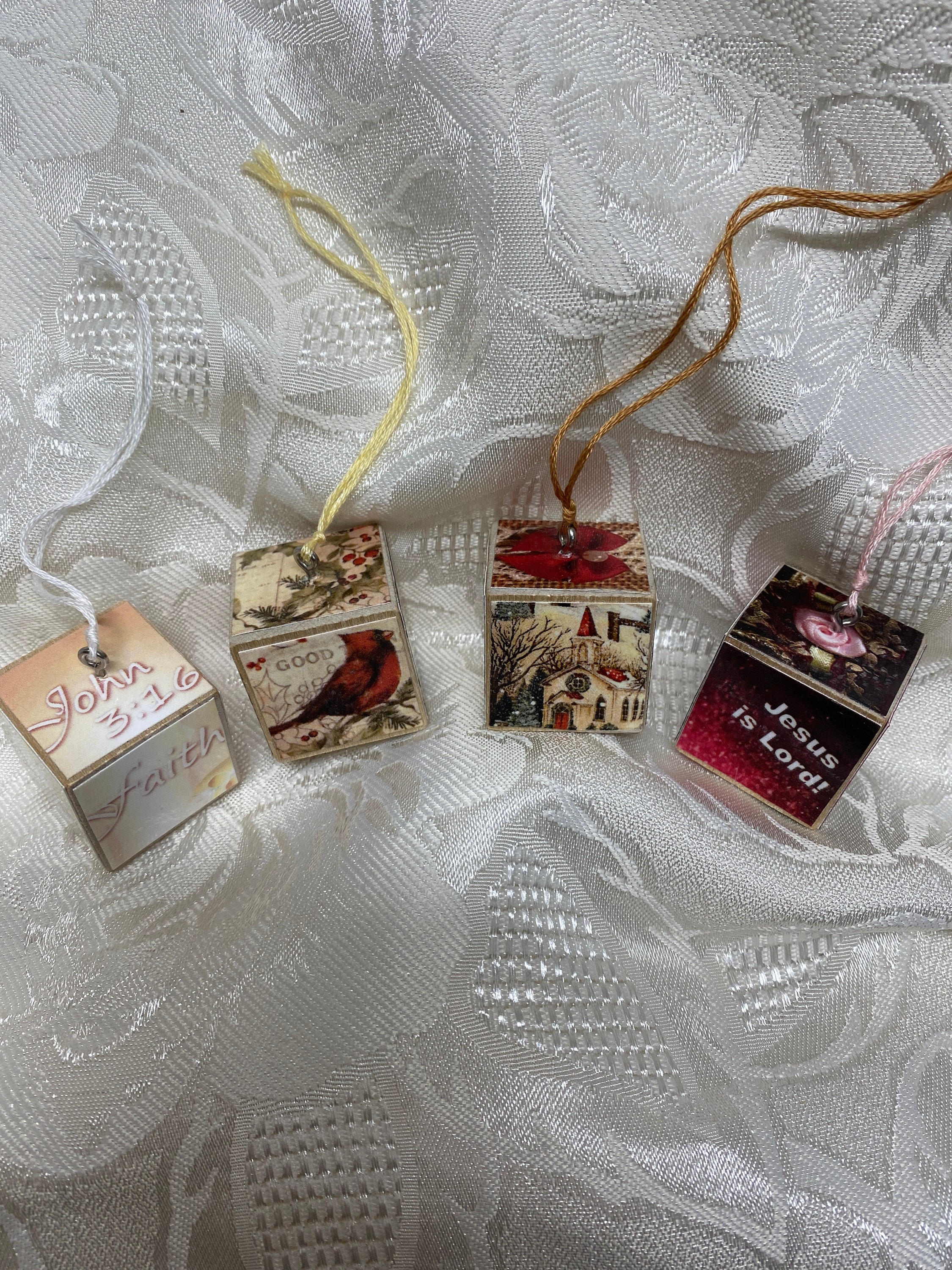 Christmas Ornaments, great gift for Christmas, gift for friend, Christian, set of 4 tree ornaments, John 3:16, Jesus, Faith, Hope, Charity