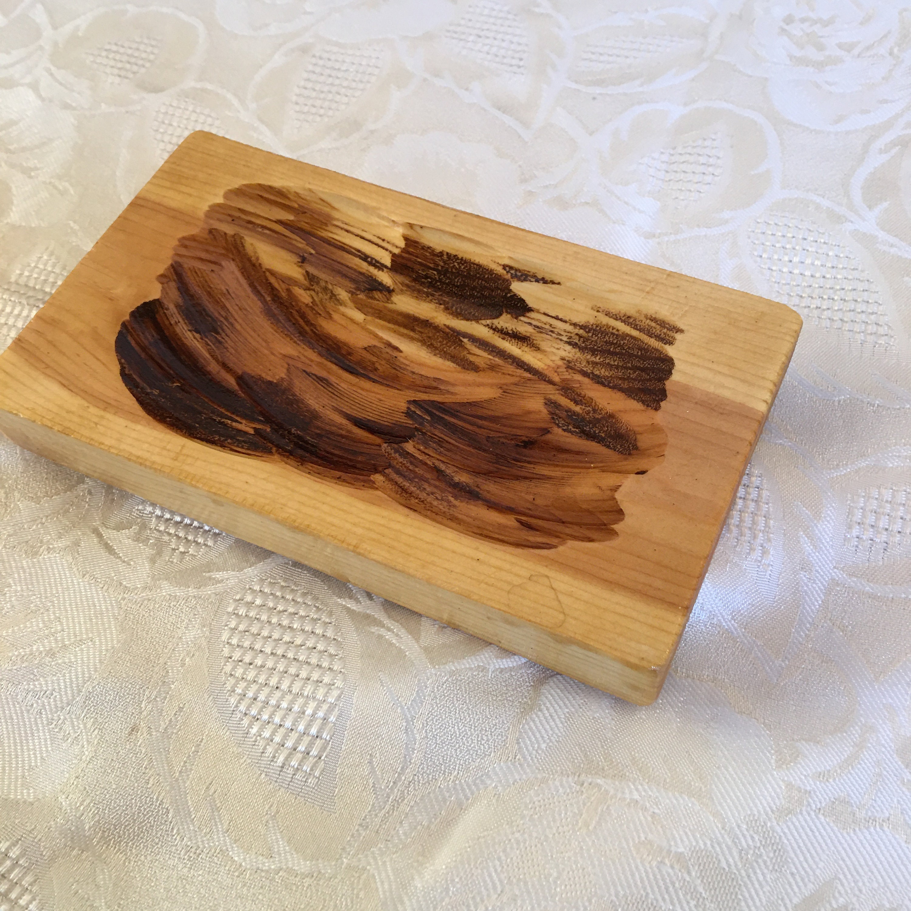 Beautiful wooden hand made soap dish with texture and unique design, bathroom accessory, bathroom decor