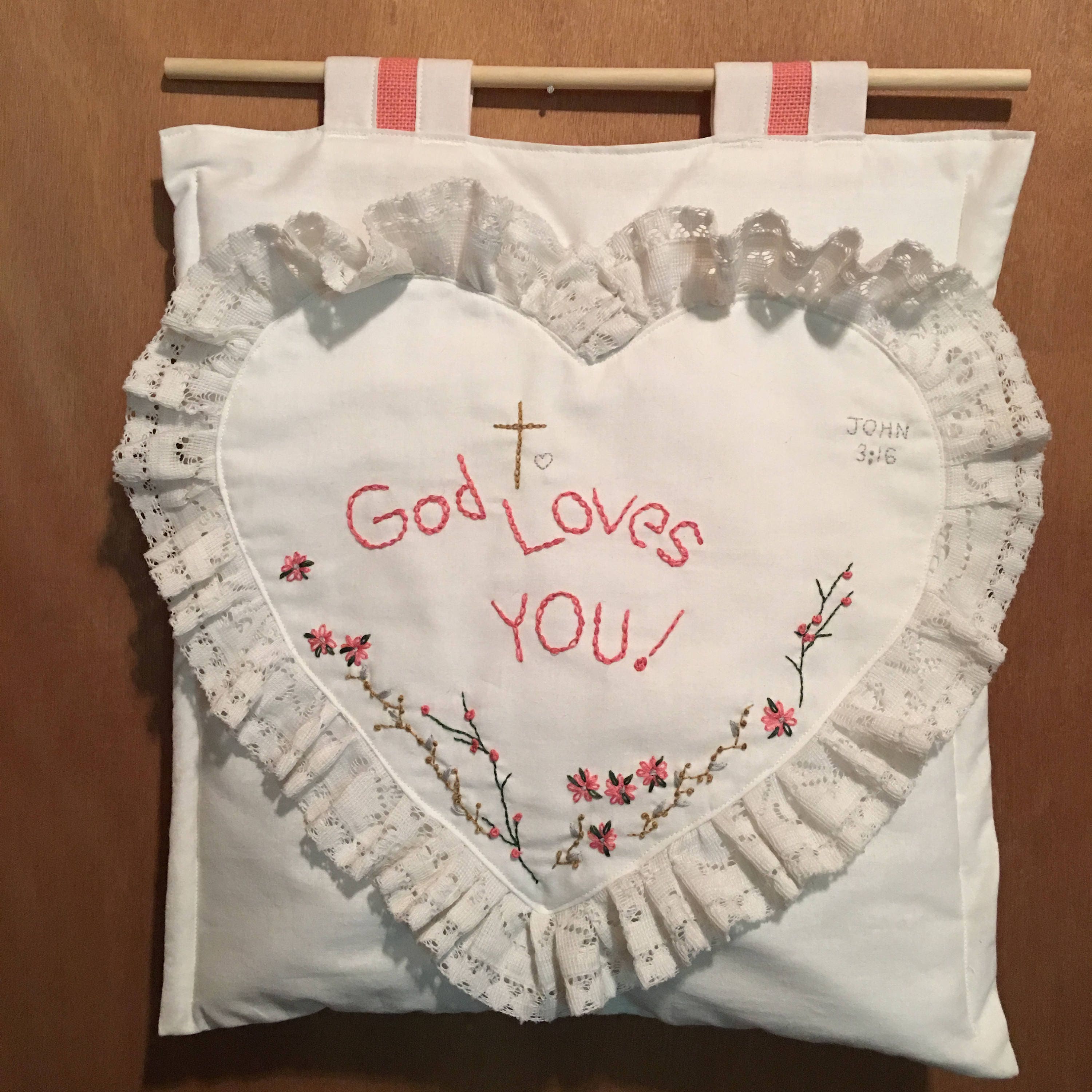 Strawberry Shortcake room fragrance GOD LOVES YOU Heart Wall Hanging Sachet, home decor, smells like scrumptious sliced strawberries