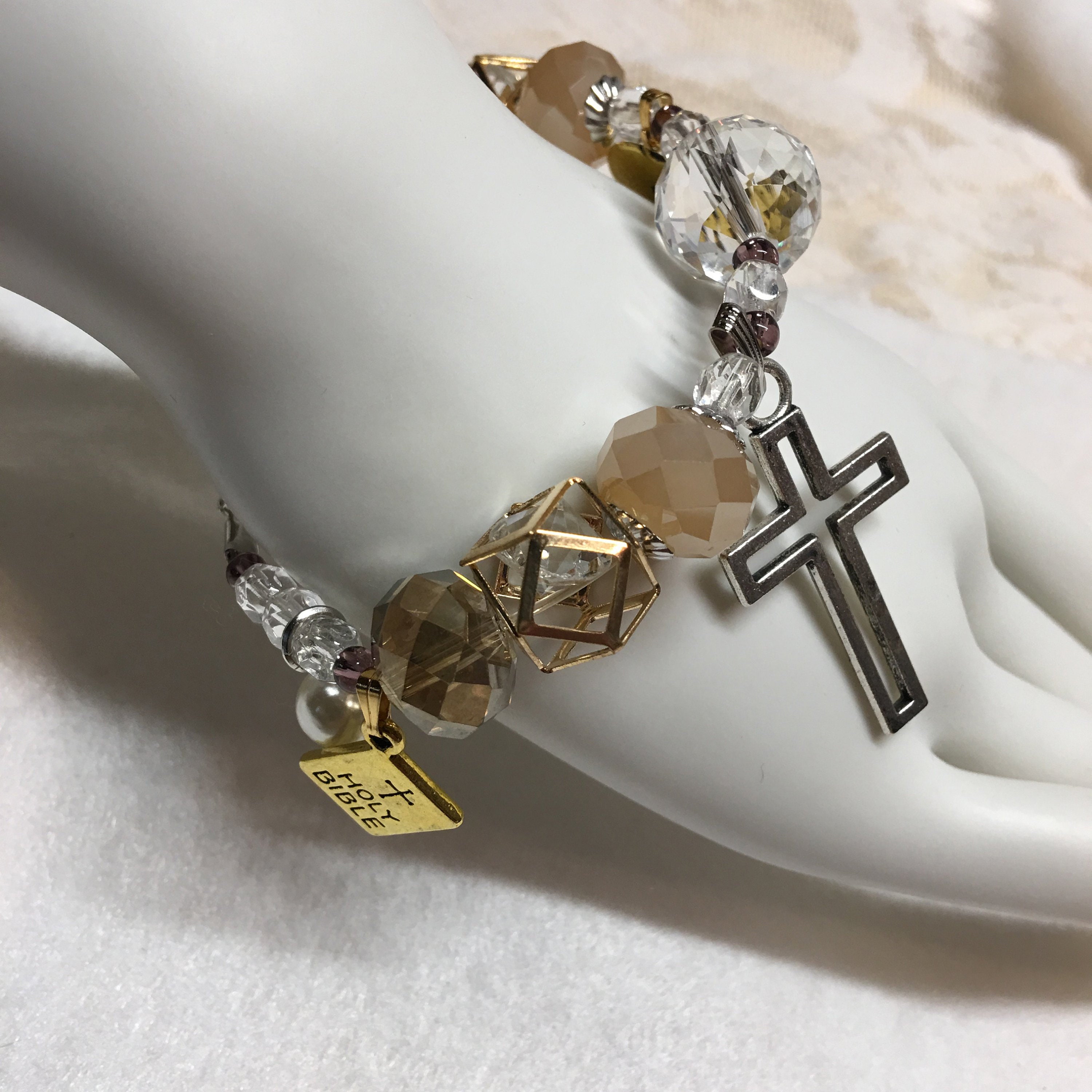 Faith Hope Love Charm Bracelet, beautiful beads, charms and Christian message, feminine and fun Christian gift!