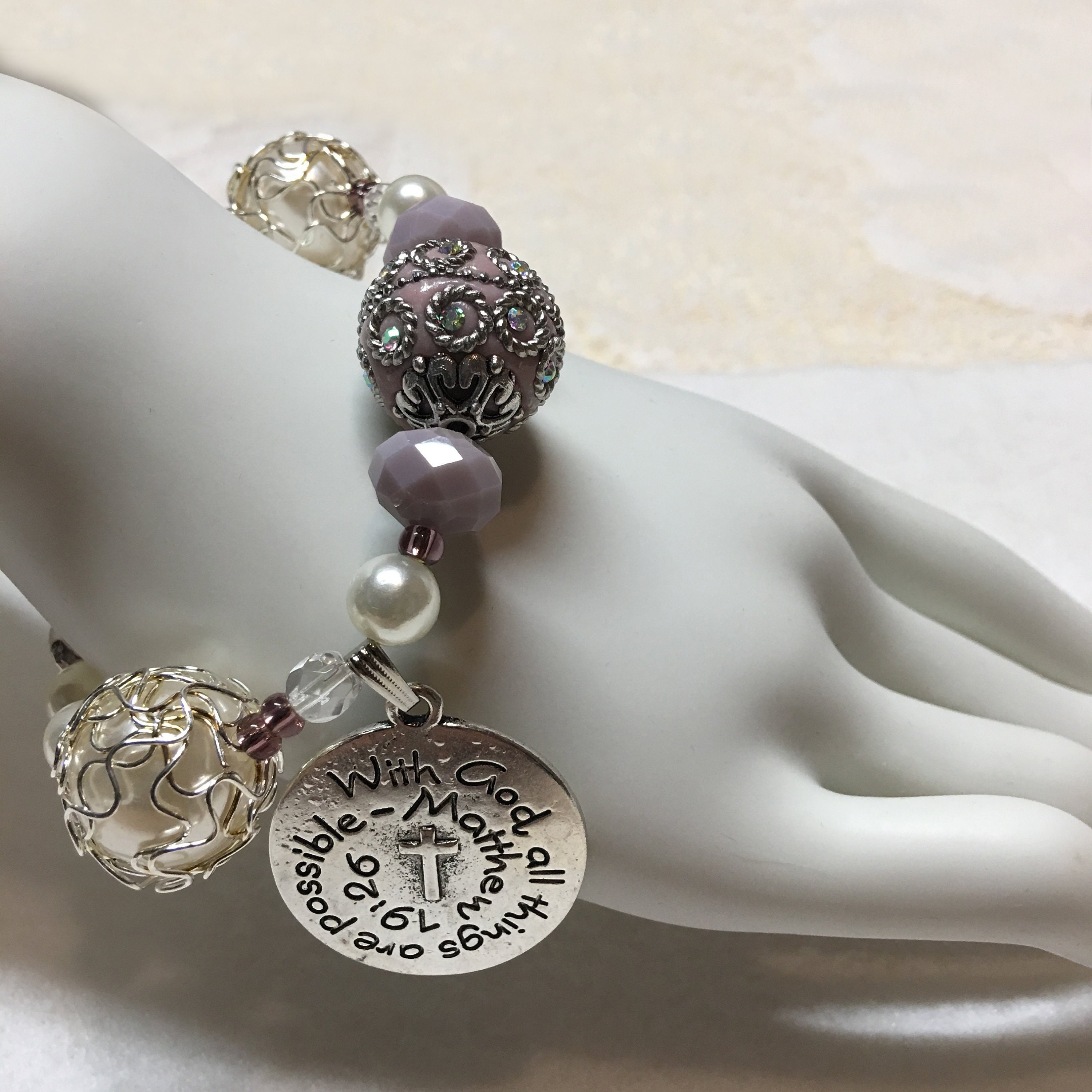With God ALL THINGS Are Possible Bracelet, beautiful beads and Christian message, Matthew 19:26, wonderful Christian gift!
