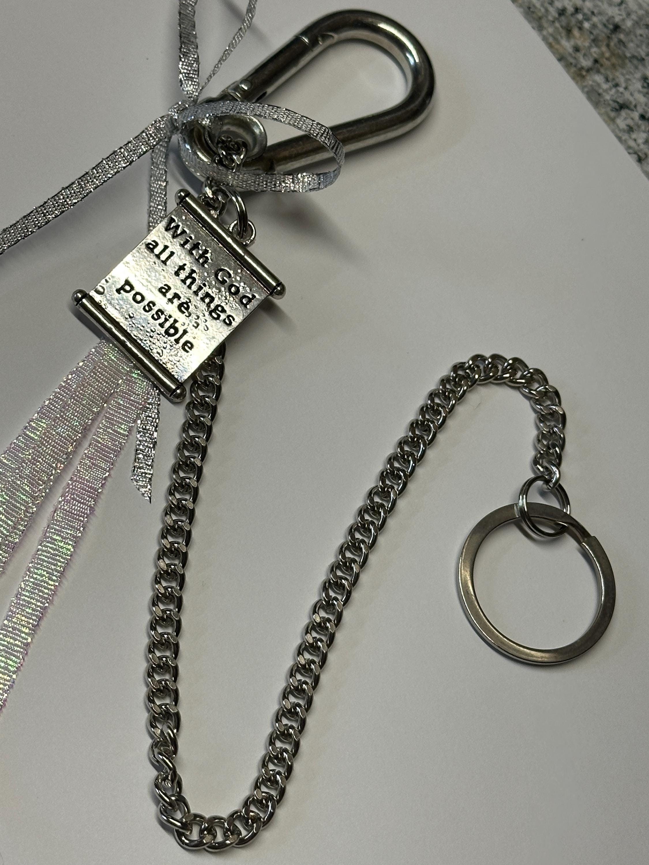 Never Lose Your Keys! Silver Sparkle! Purse Chain, Handbag Chain, Christian Keychain, Christian Gift for a Friend, 12" Chain Clips to Purse