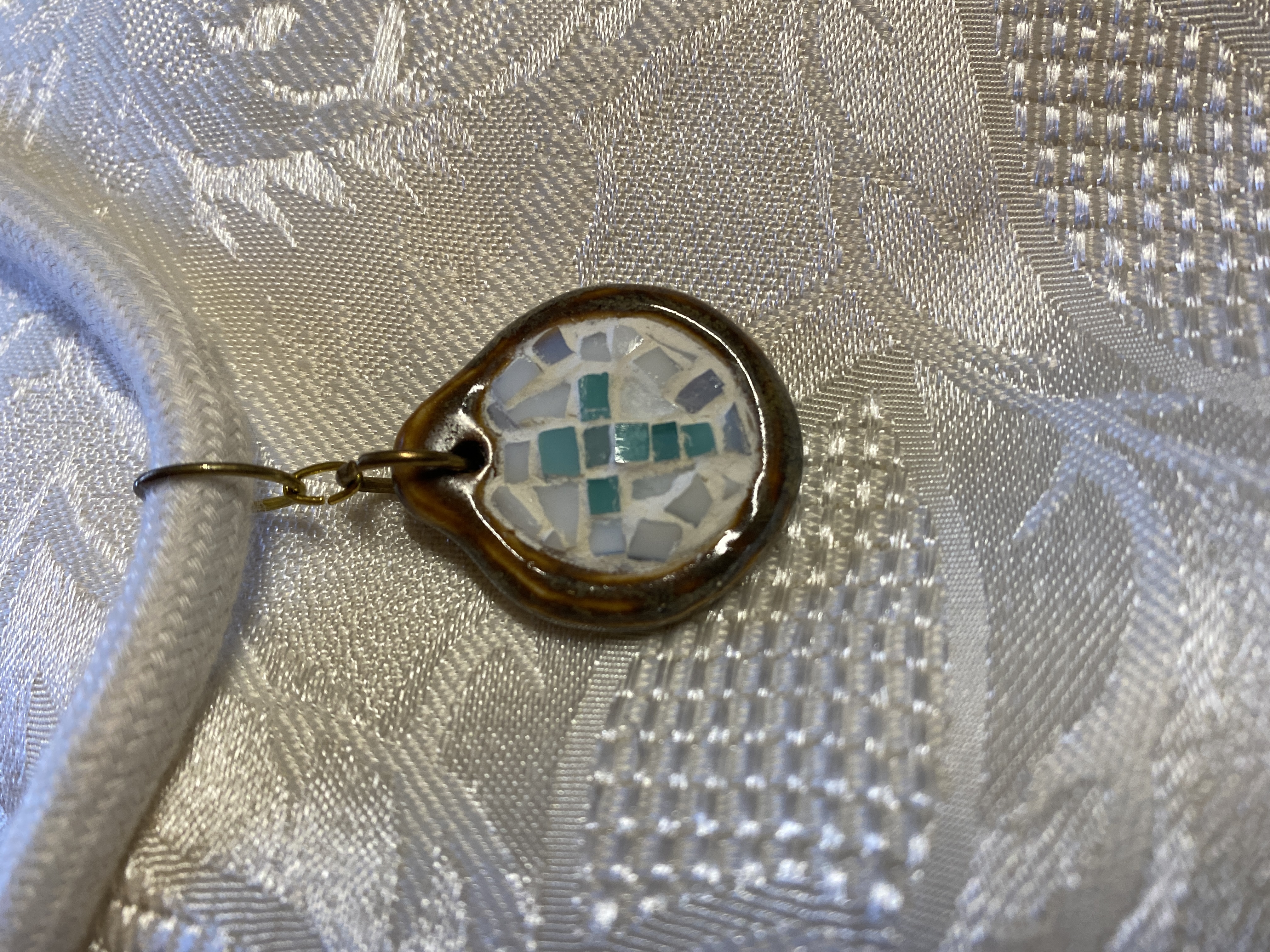 Christian Cross Mosaic Glass and Porcelain Jewelry artist original, Christmas gift