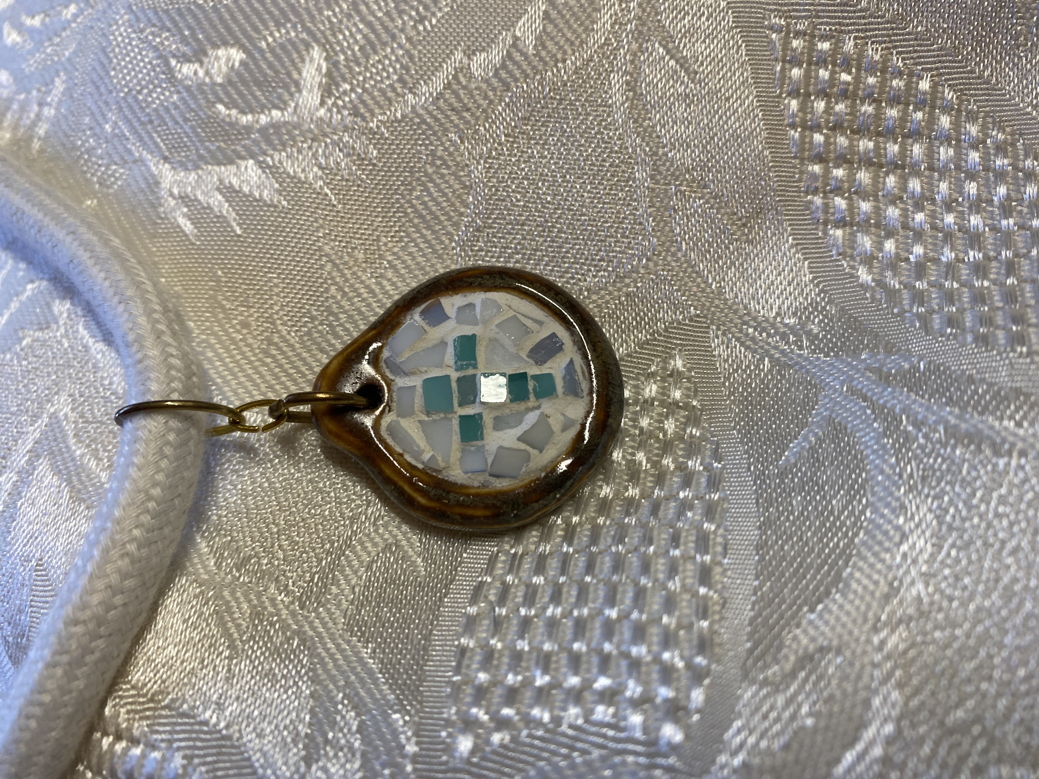 Christian Cross Mosaic Glass and Porcelain Jewelry artist original, Christmas gift