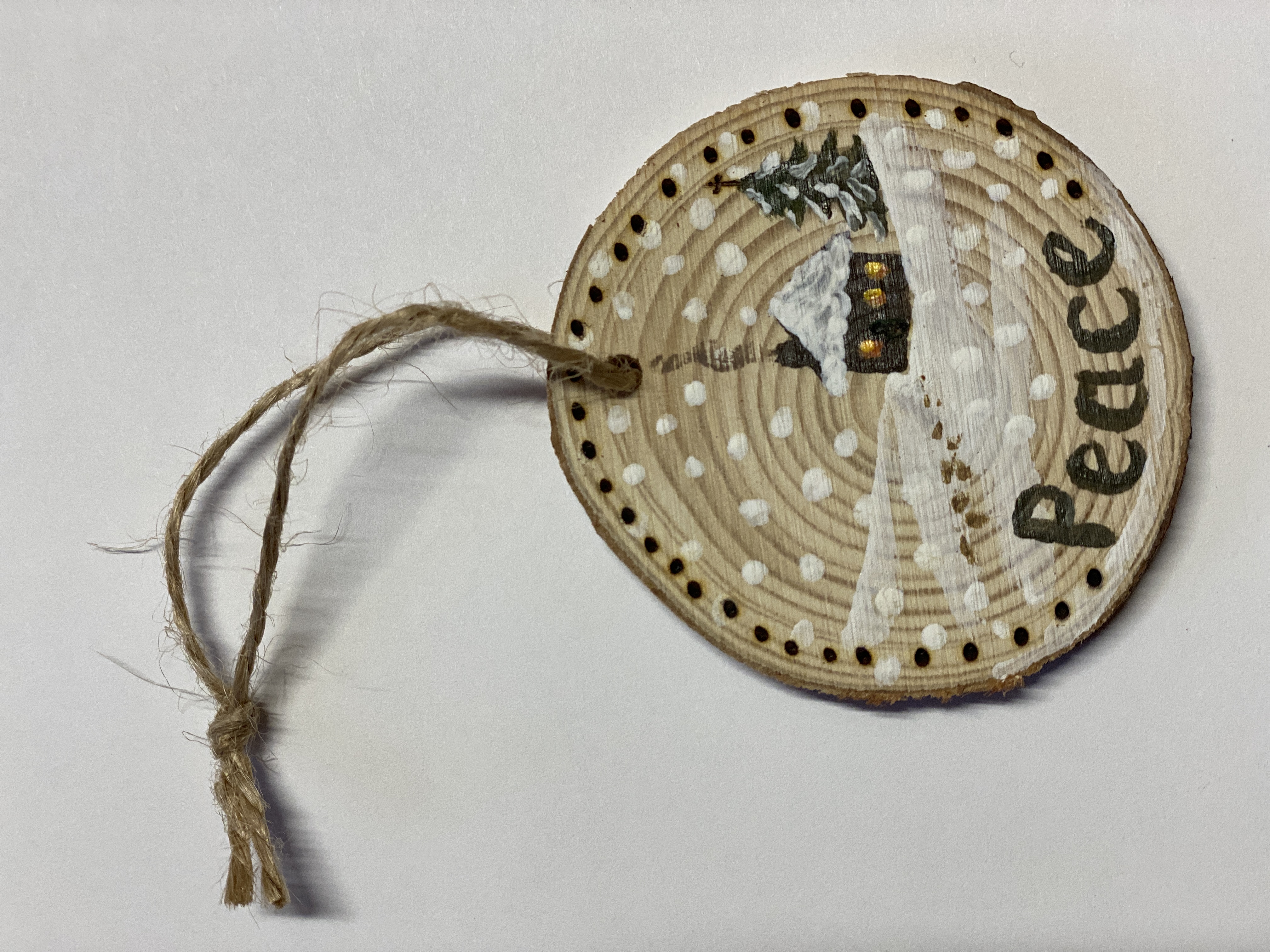 Peace Christian Ornament Hand Painted with Woodburning