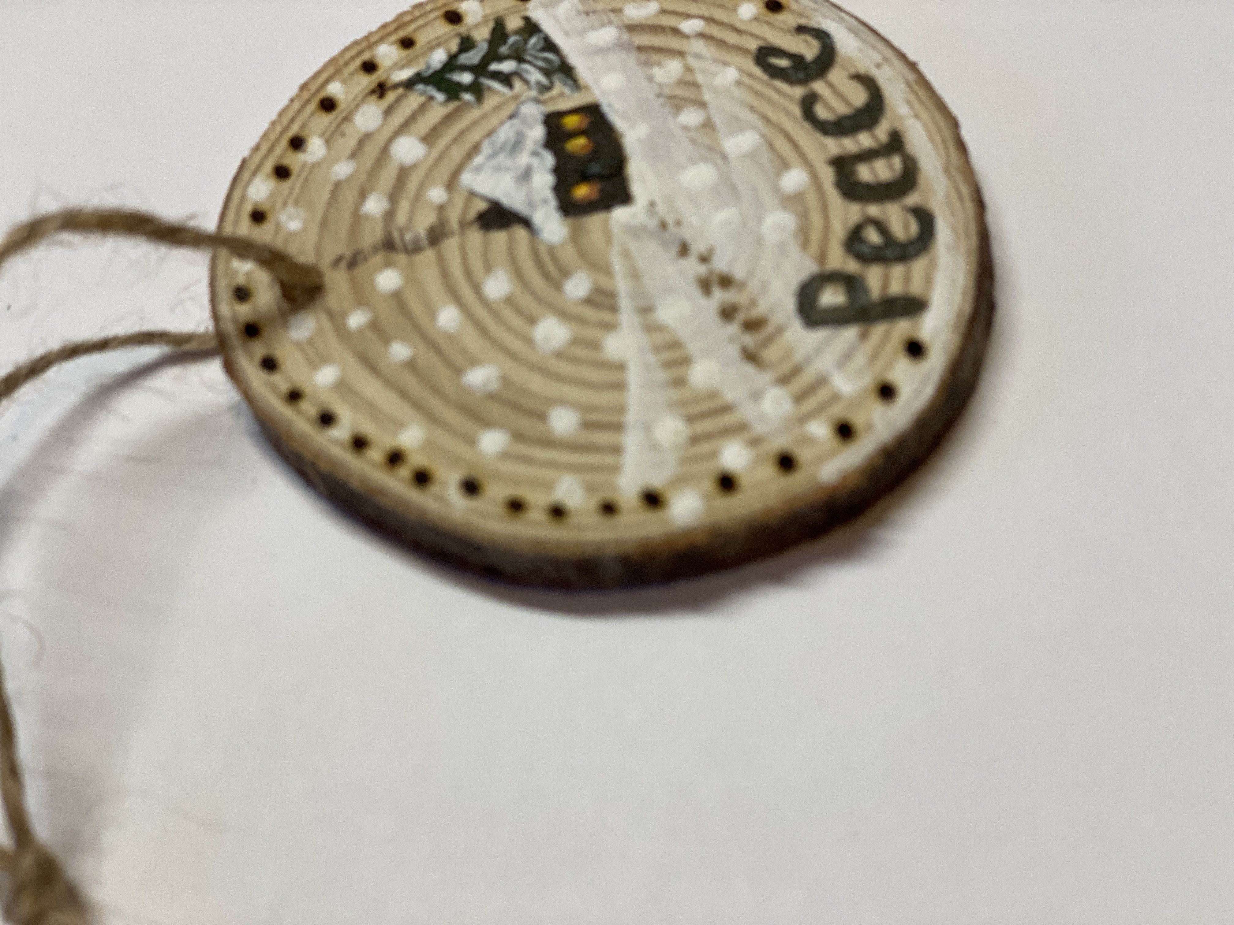 Peace Christian Ornament Hand Painted with Woodburning