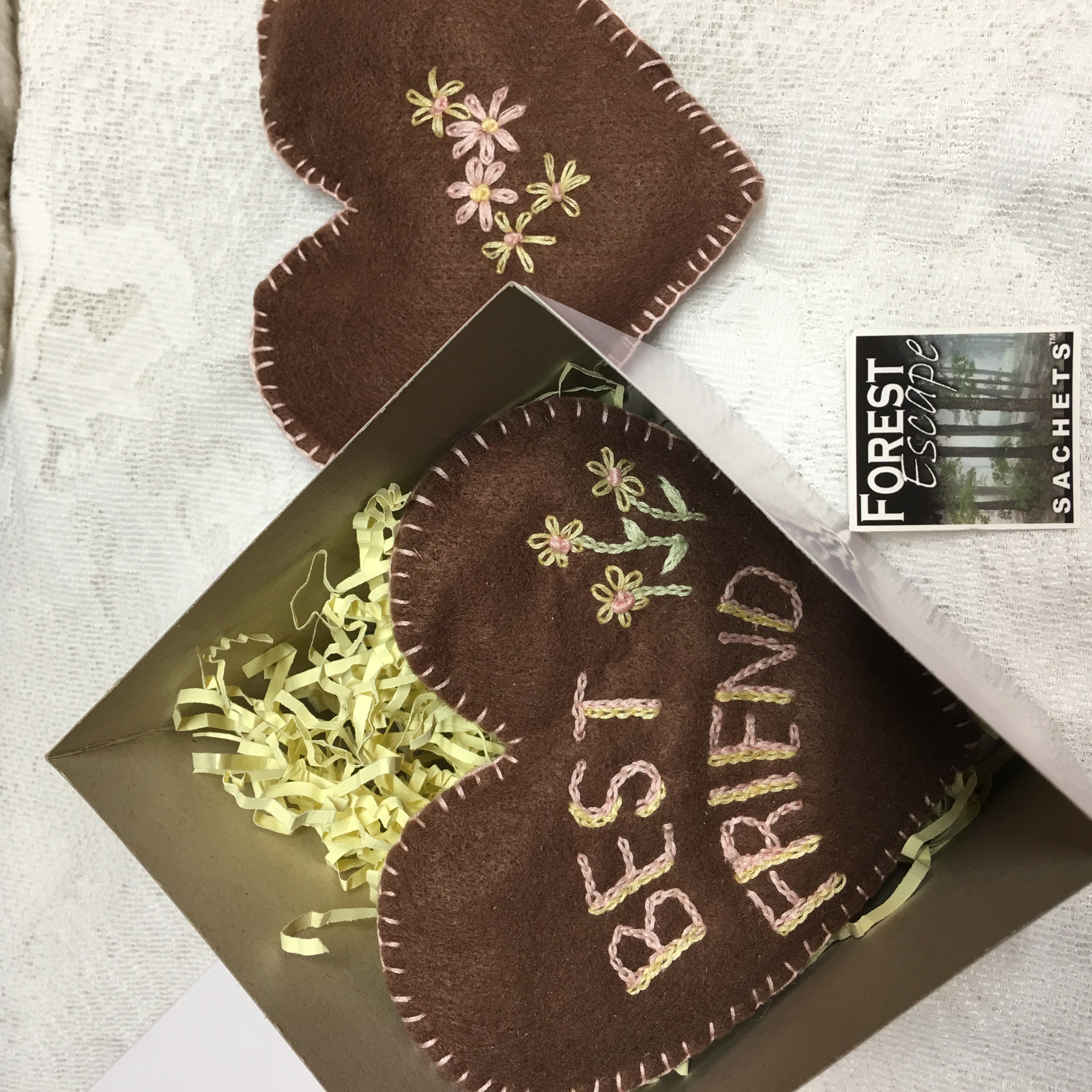 Best Friend Embroidered Hearts, sachets, gift for your best friend, Sweet Pea Fragrance