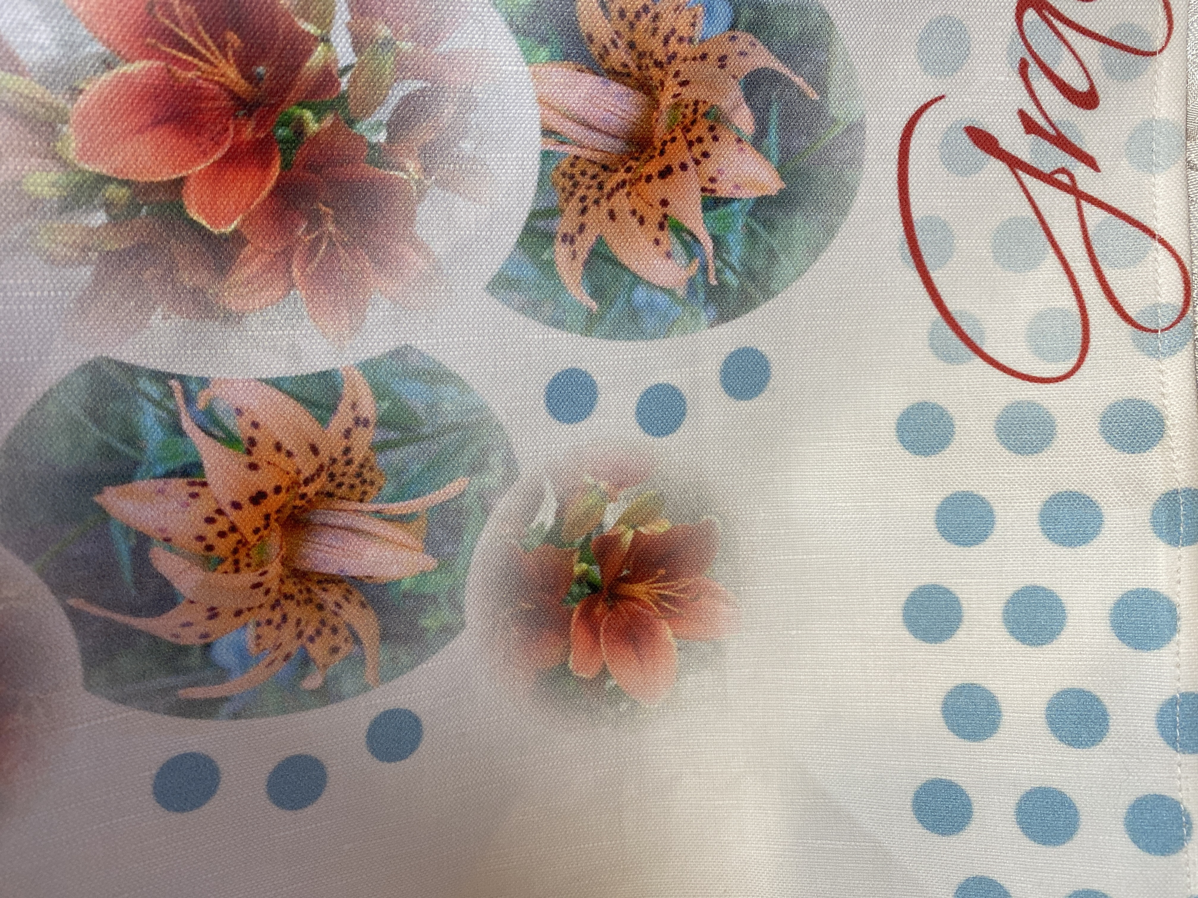 Christian GRACE Dish Towel, artist original design fabric, linen, nice big size, beautiful lilies, kitchen towel