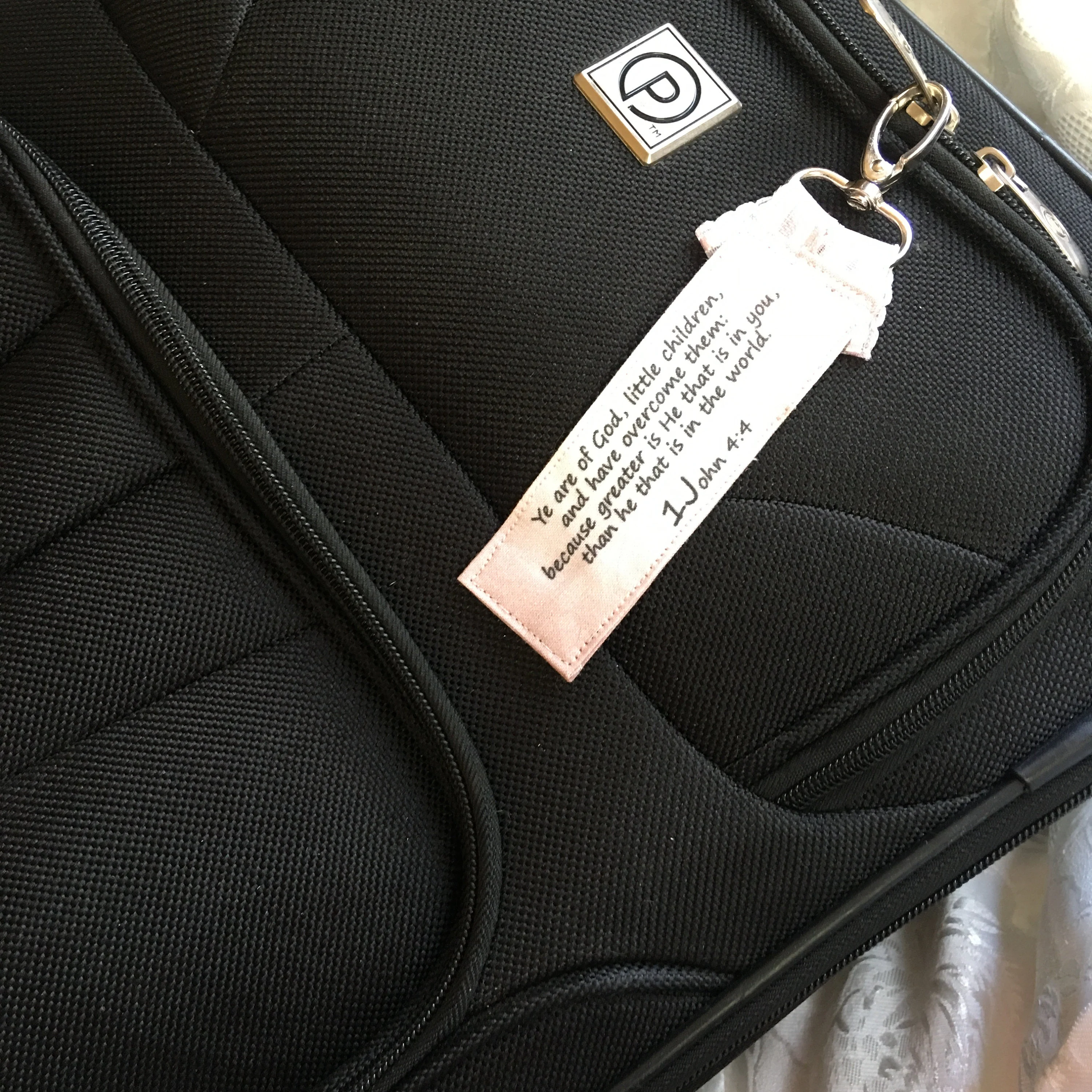 Greater is He, LUGGAGE TAG, unique identifier Christian clip on suitcase, easy to find suitcase at the airport, free shipping