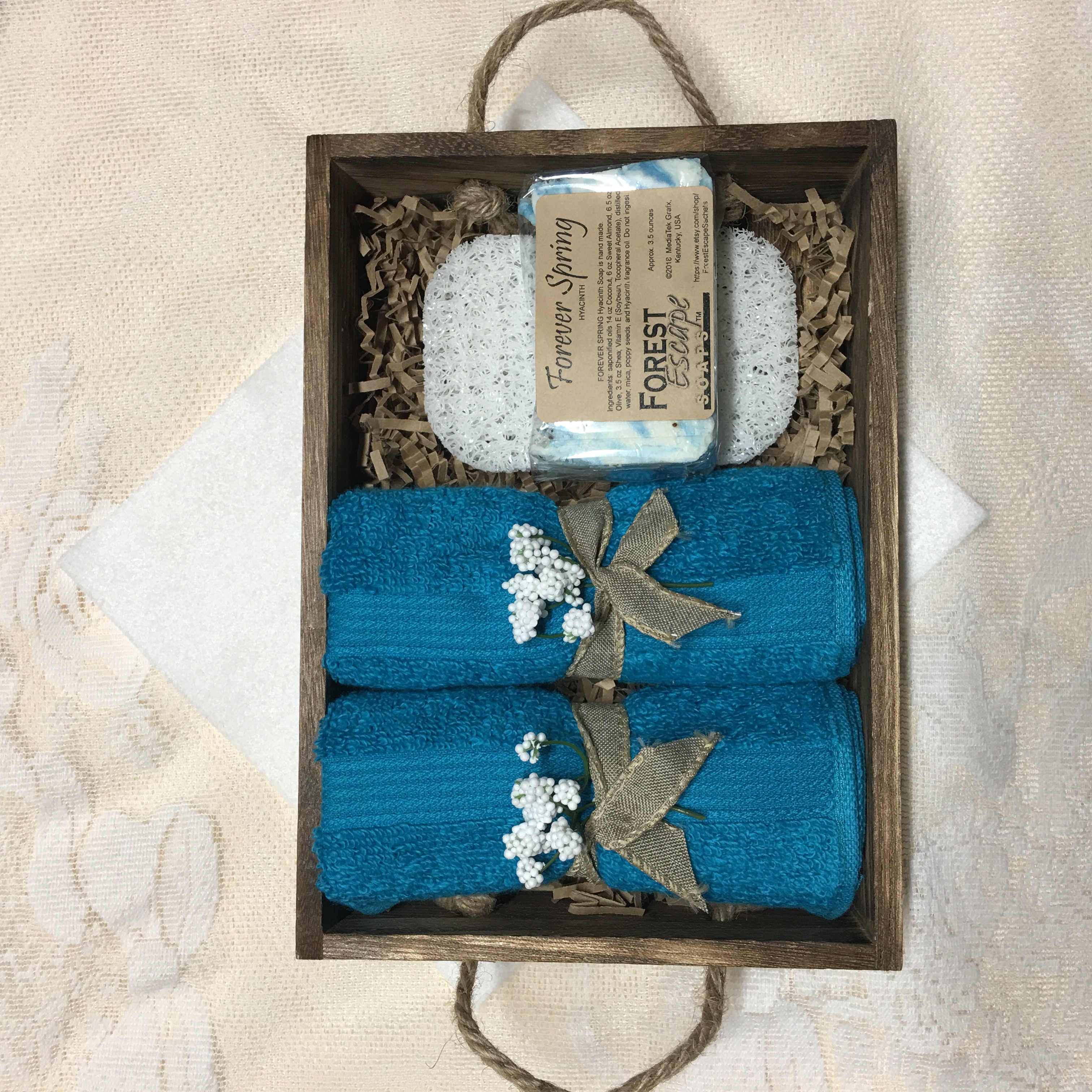 Great gift! SPRING SHOWERS gift set in barnwood style tray, Forever Spring Hyacinth soap hand made in small batches, nice lather!
