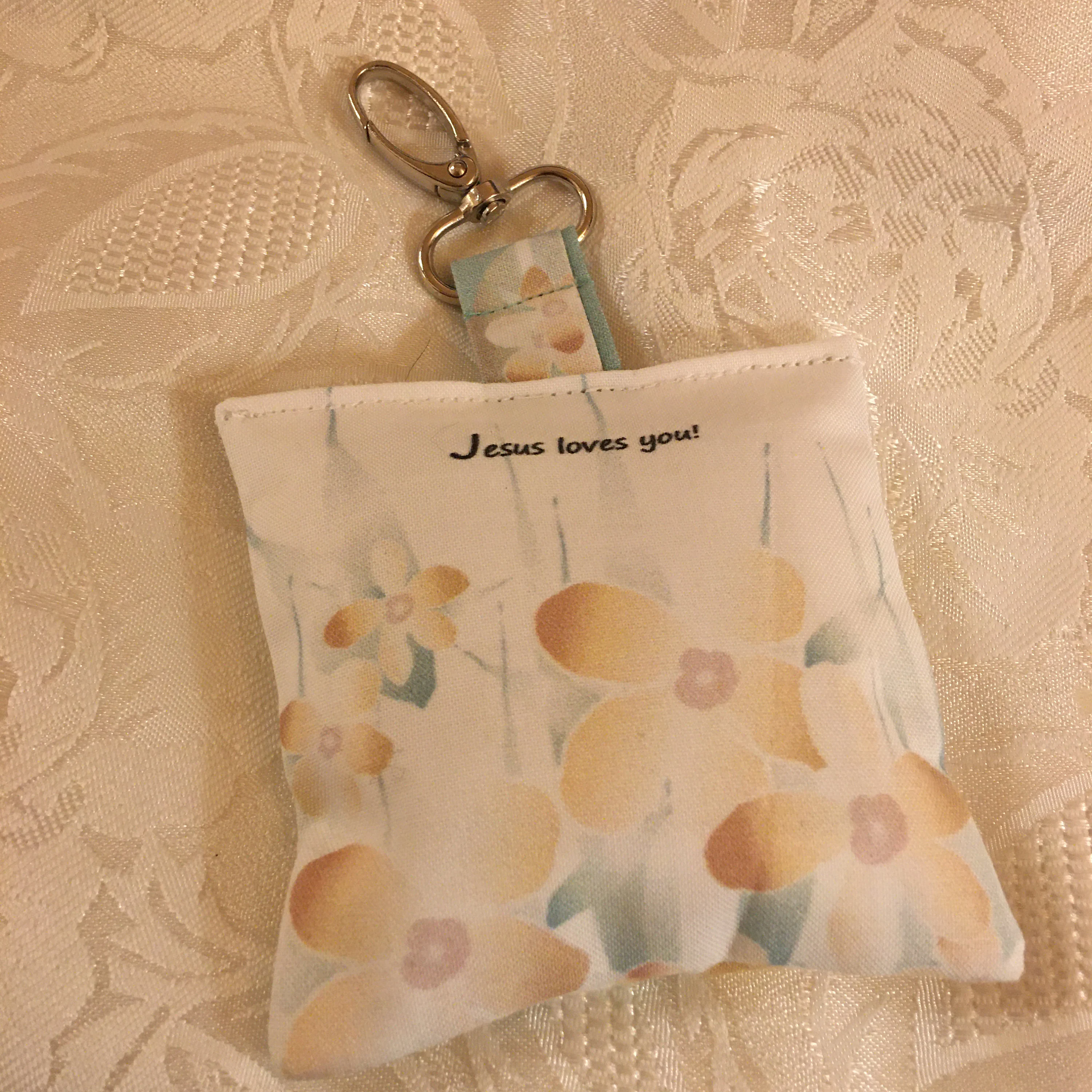 Jesus Loves You Christian clip on heavenly SUGAR PLUM sachet, easy to find suitcase at the airport, great gift for Christmas, free shipping!