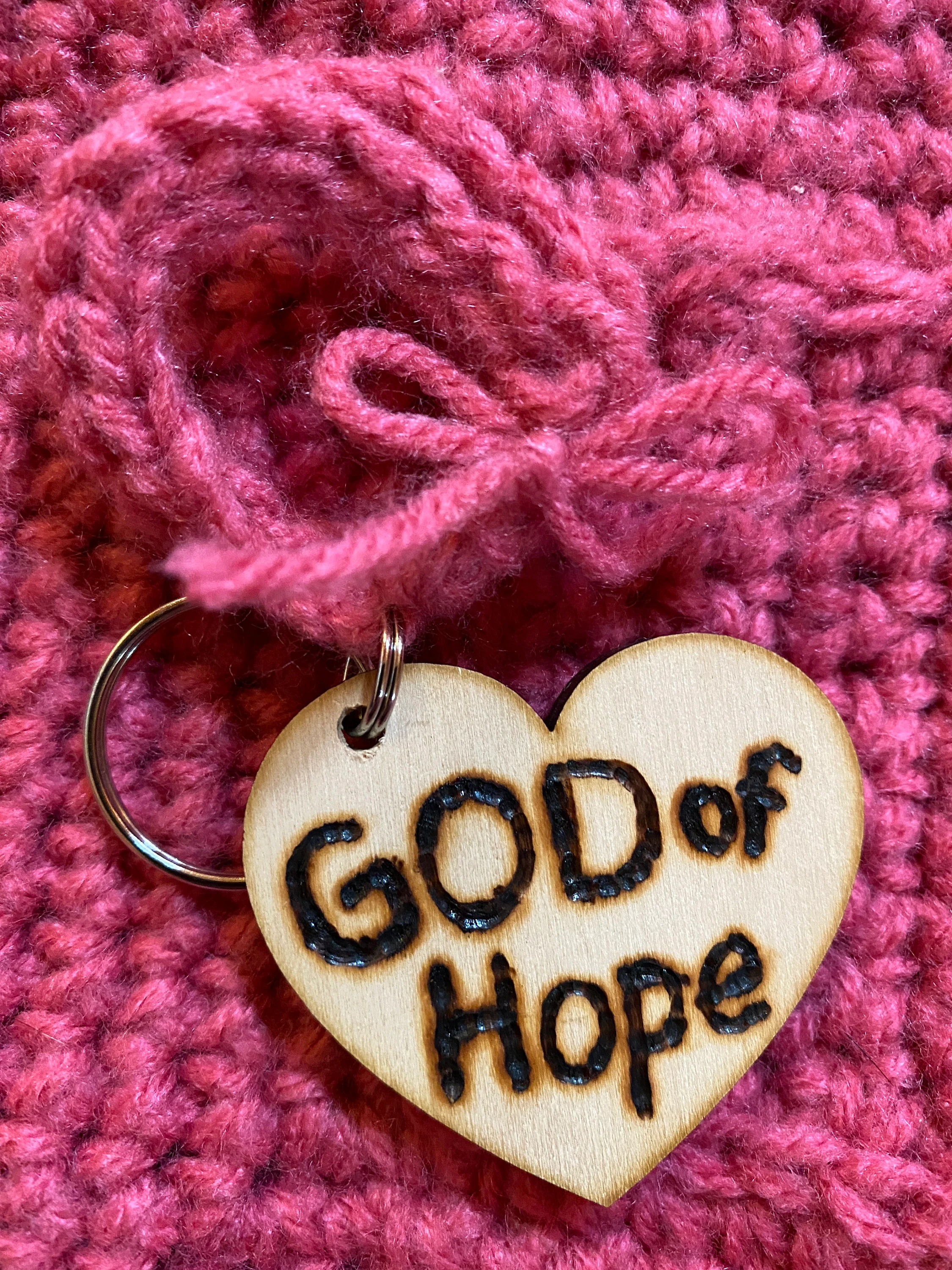 God of Hope handmade crocheted purse, lined handbag, Christian Romans 15:13 keyring
