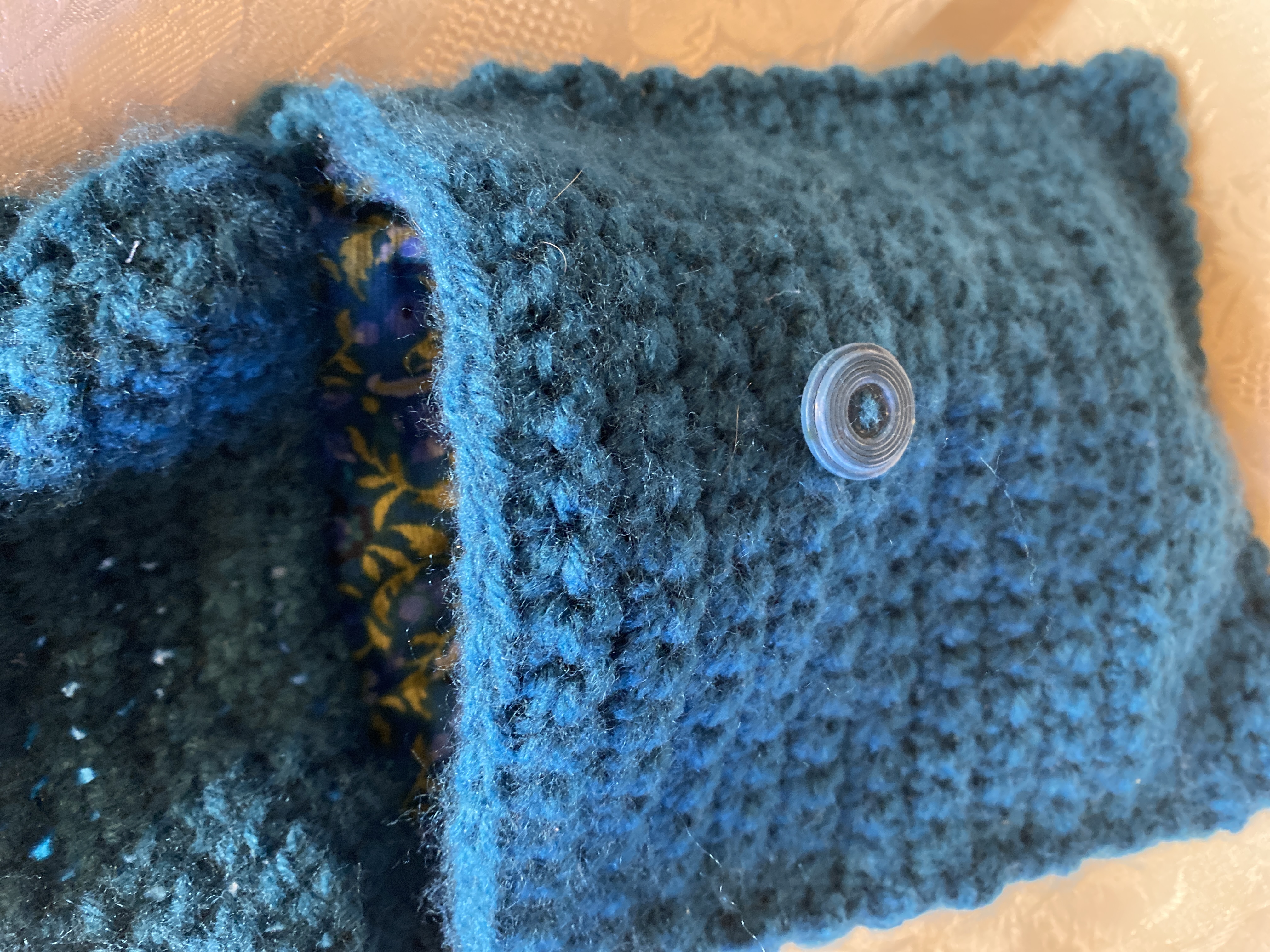 handmade dark teal crocheted purse, lined crochet handbag with free Christian gift tag