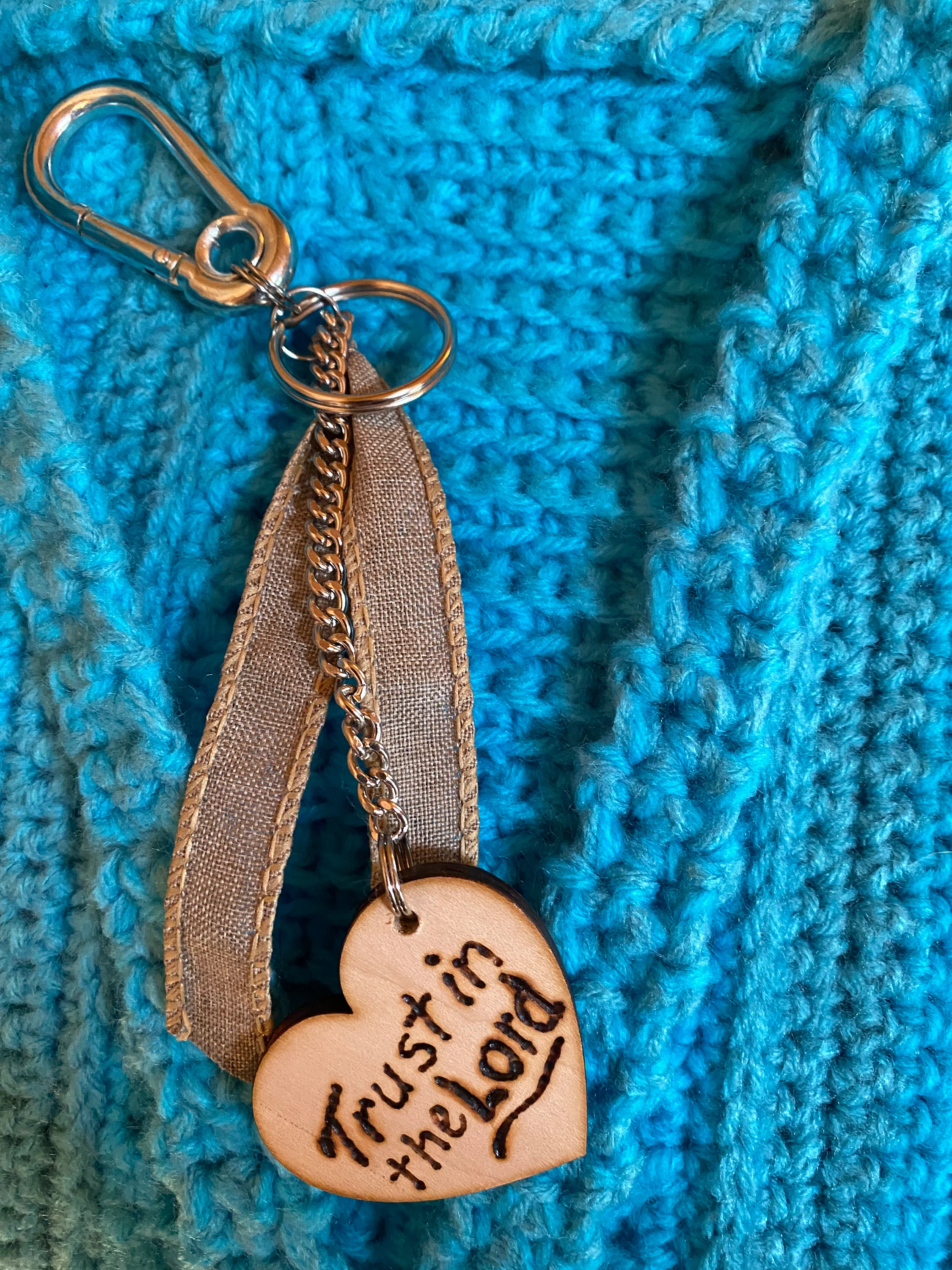 handmade crocheted purse, lined handbag, Christian Proverbs 3:5 Keychain Trust in the Lord