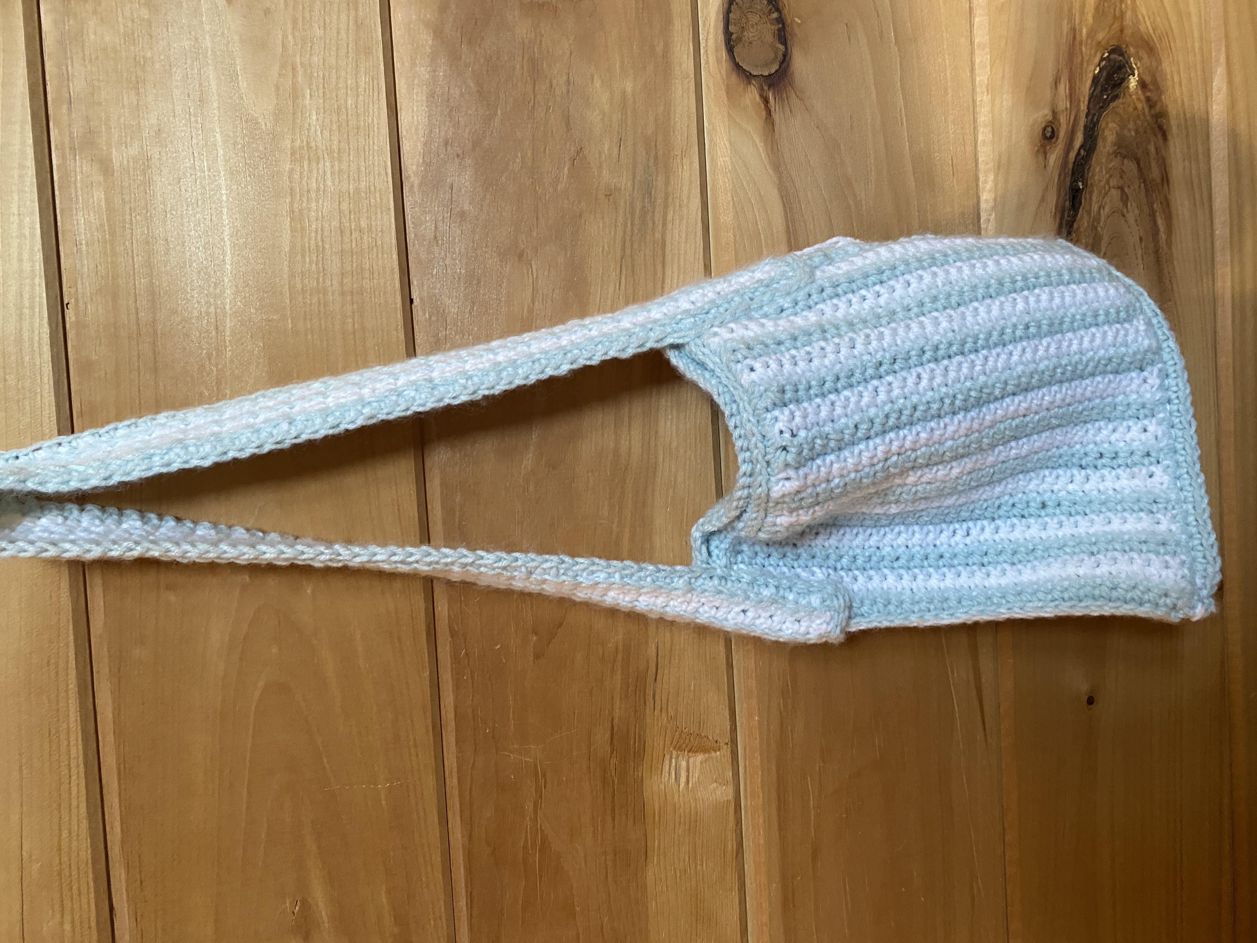 handmade icy teal and white crocheted purse, lined crochet handbag with Christian heart with cross charm