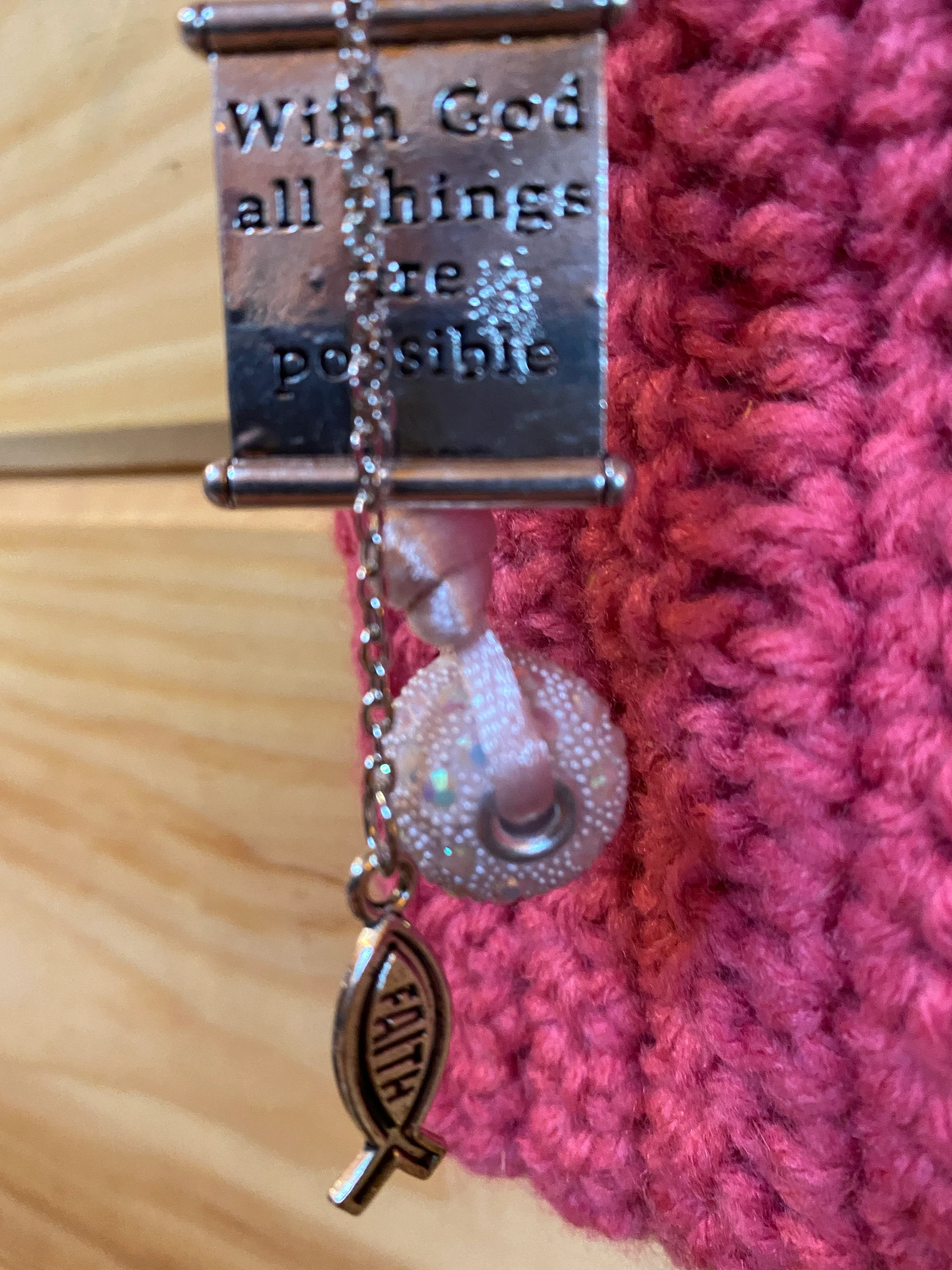 With God All Things Are Possible handmade crocheted purse, lined handbag, Christian charms