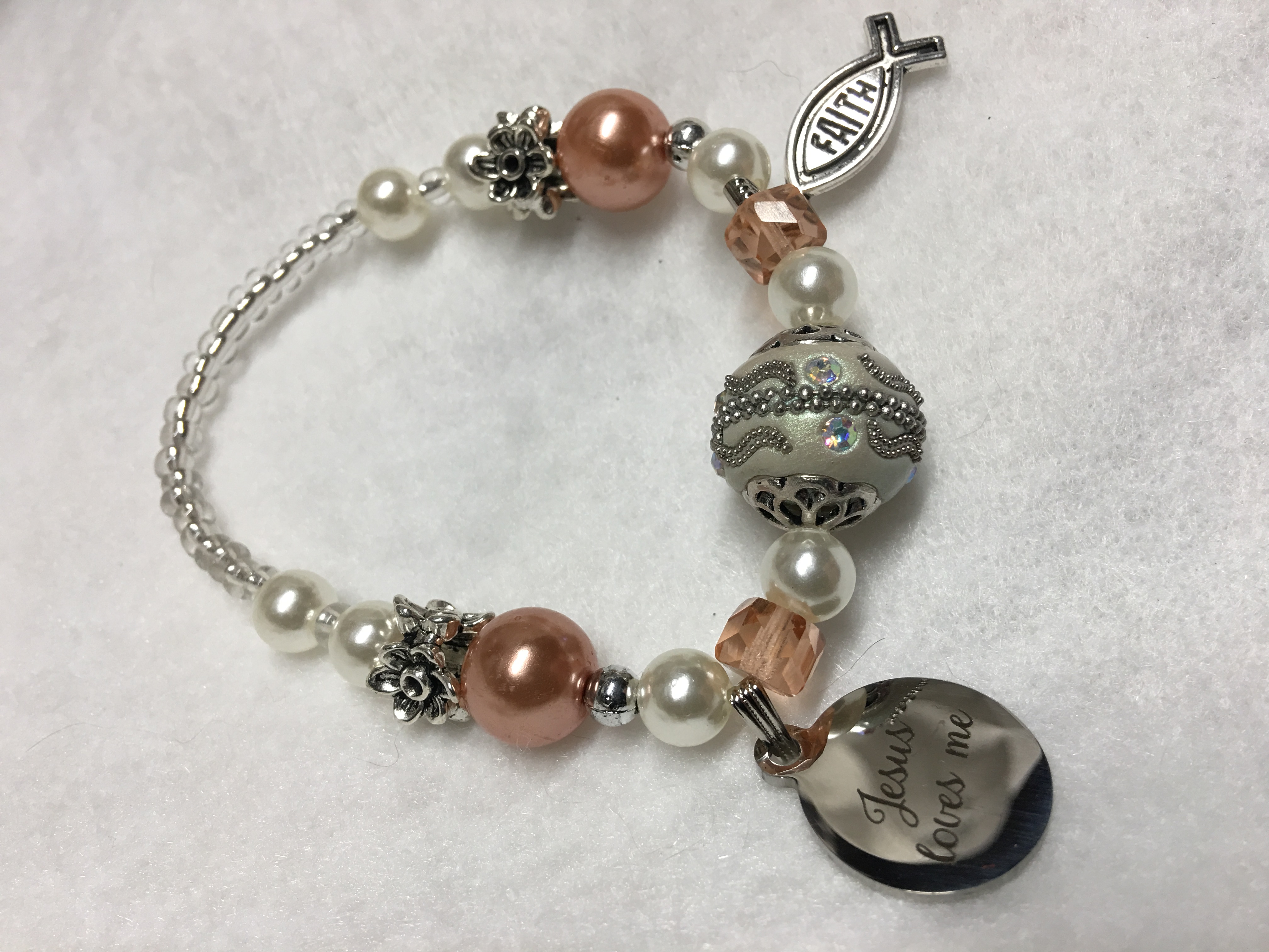 Jesus Loves Me Charm! Faith Charm! Feminine, with beautiful beads and Christian message, wonderful and pretty Christian gift!