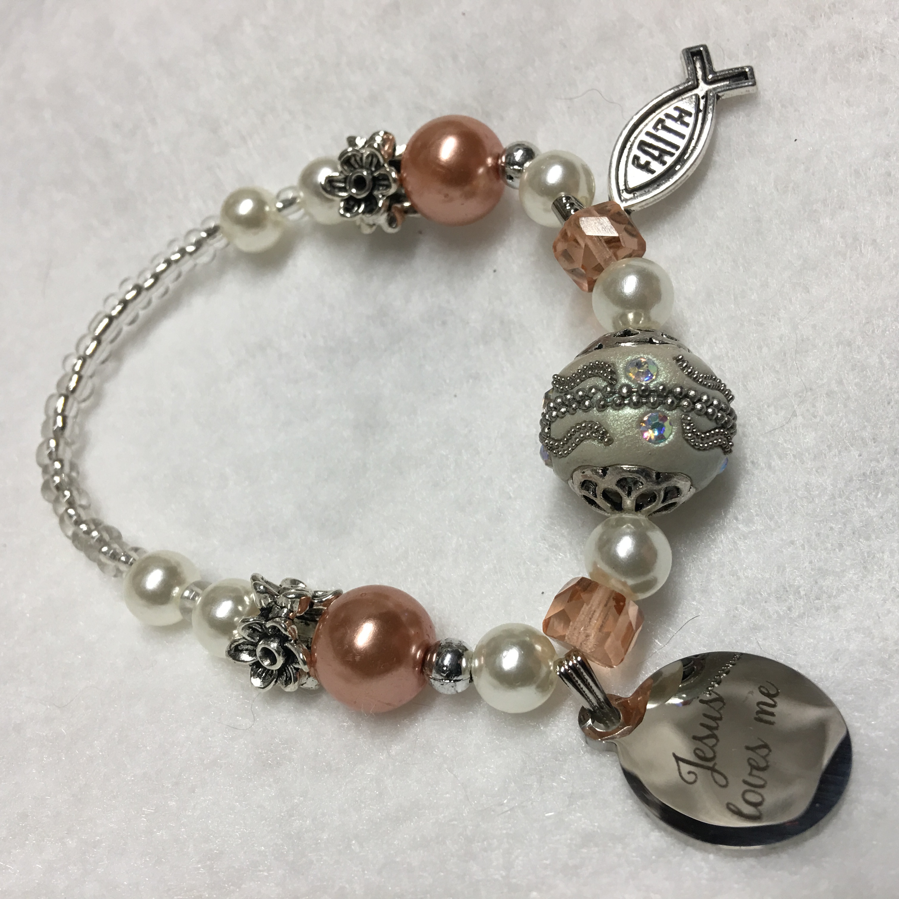 Jesus Loves Me Charm! Faith Charm! Feminine, with beautiful beads and Christian message, wonderful and pretty Christian gift!