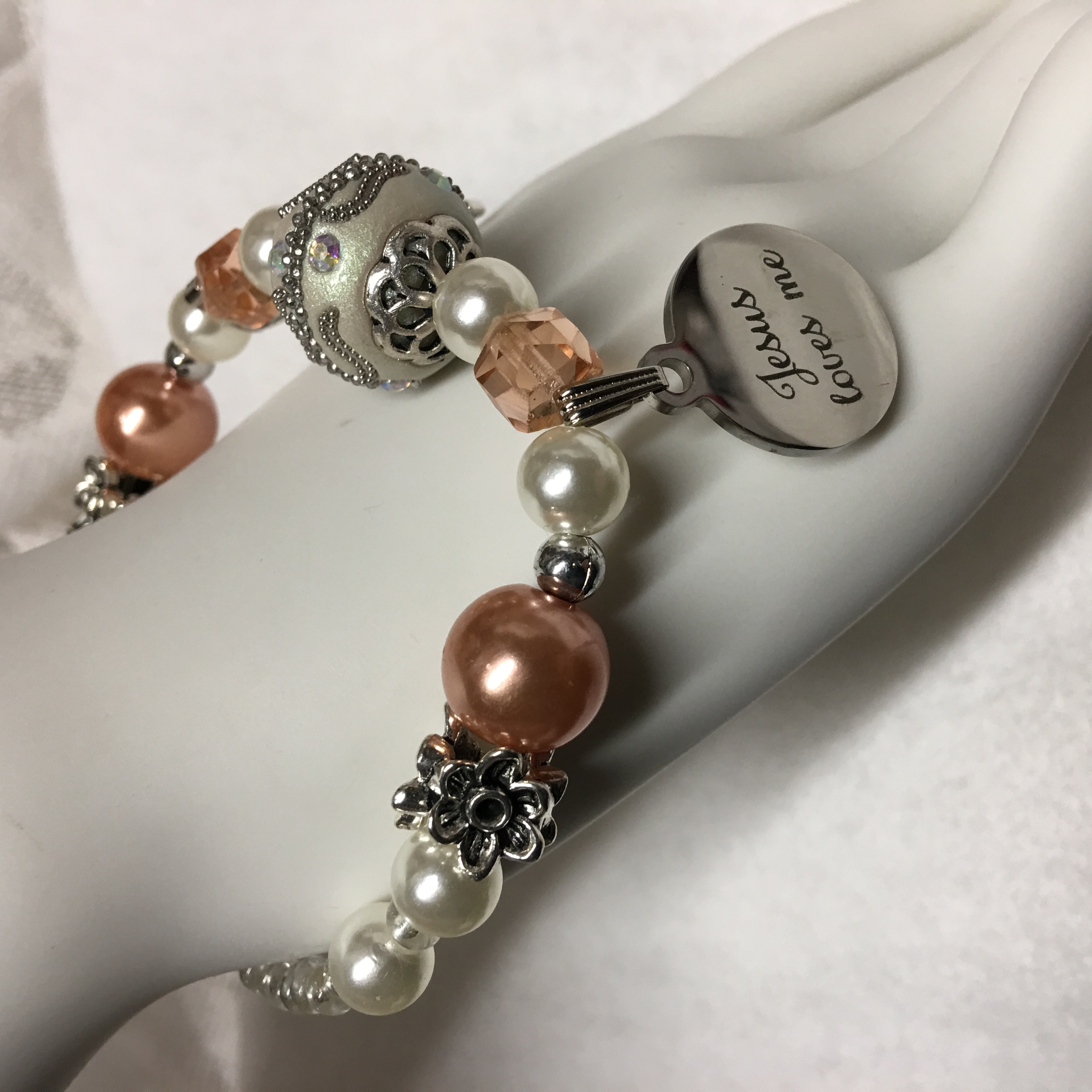 Jesus Loves Me Charm! Faith Charm! Feminine, with beautiful beads and Christian message, wonderful and pretty Christian gift!
