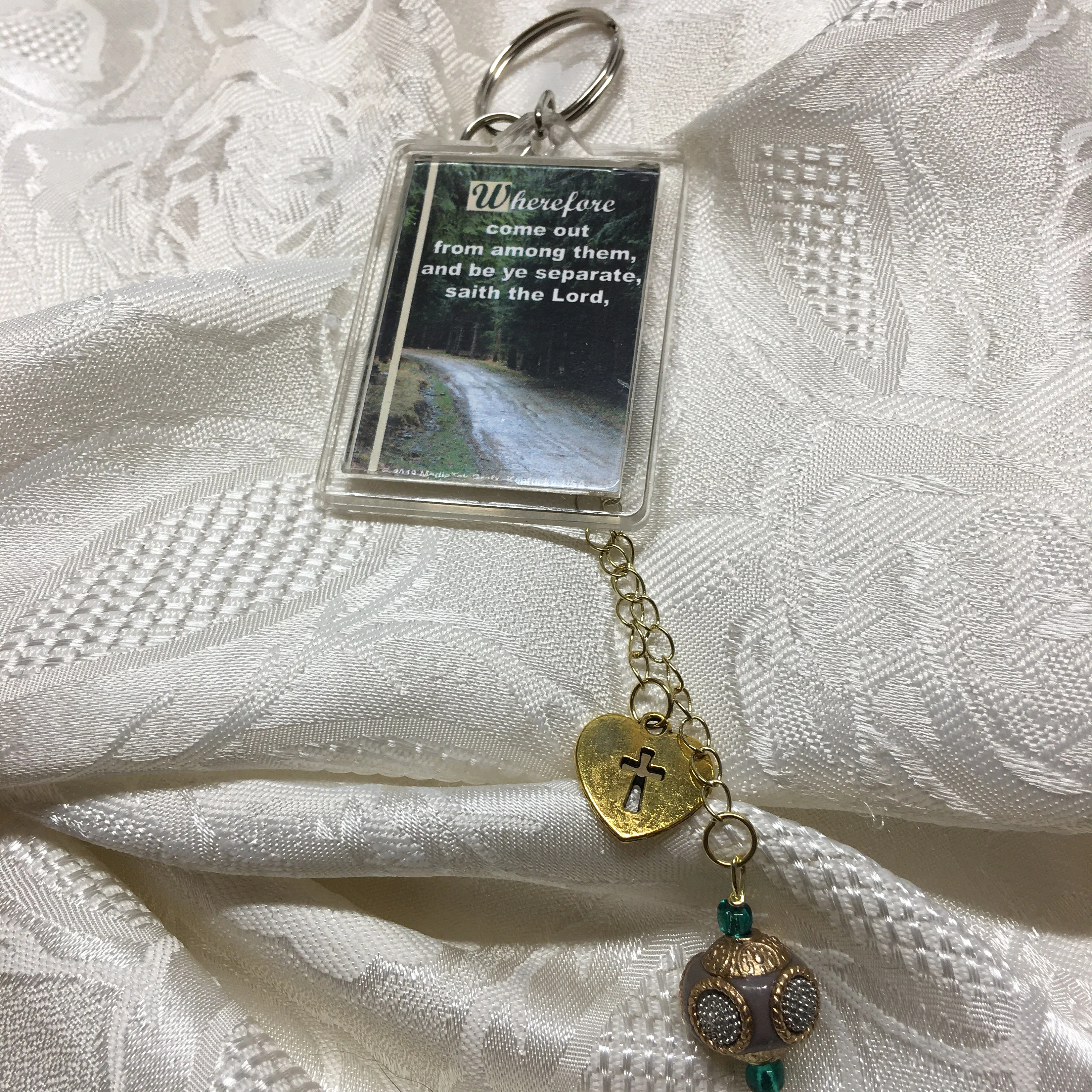 Christian Keychain Be Ye Separate with key ring, heart cross charm, beads, chain, great gift for Christmas, for friend, KJVScripture
