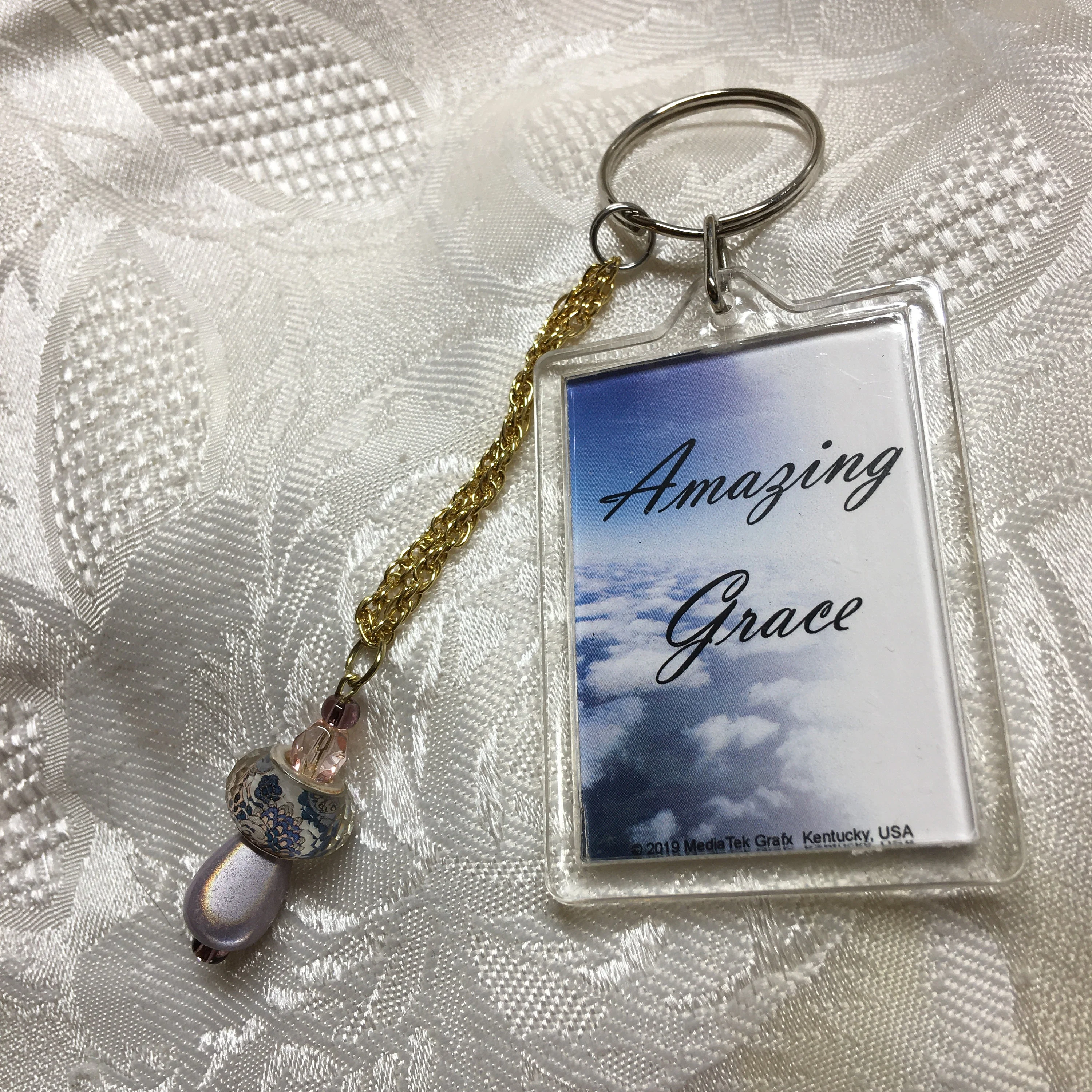 AMAZING GRACE Keychain with pretty beads, Ephesians 2:8 with key ring great gift for Christmas gift for friend, Christian Accessory
