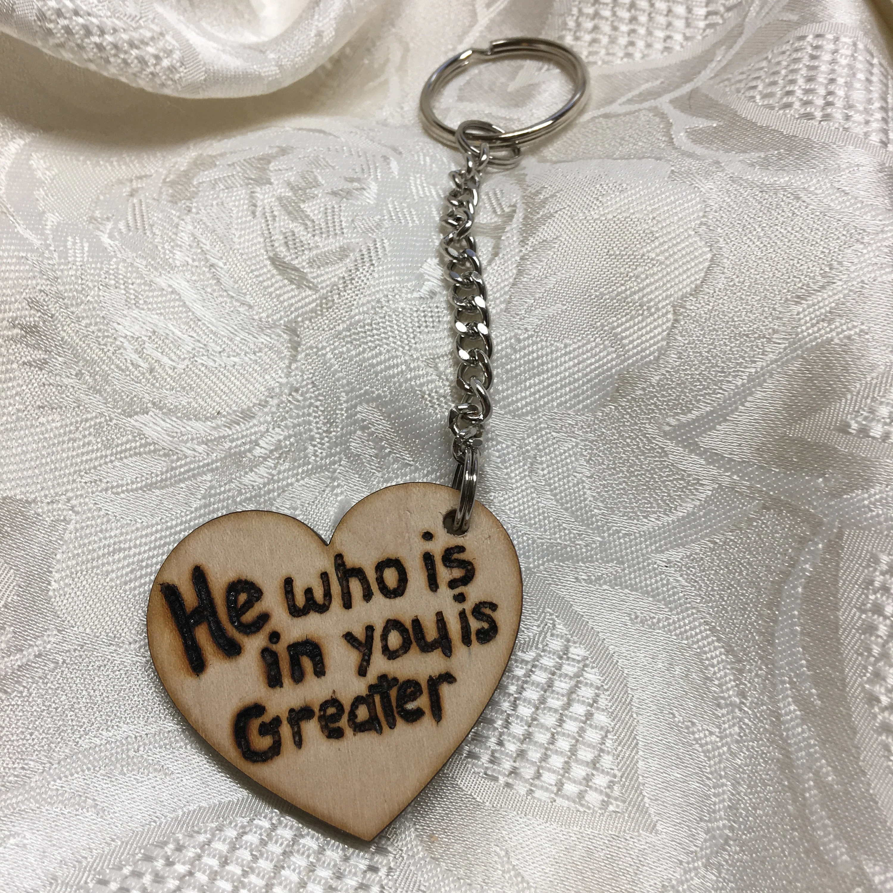 He Who Is In You Christian Keychain, great gift for Christmas, gift for friend, 1 John 4:4 Scripture