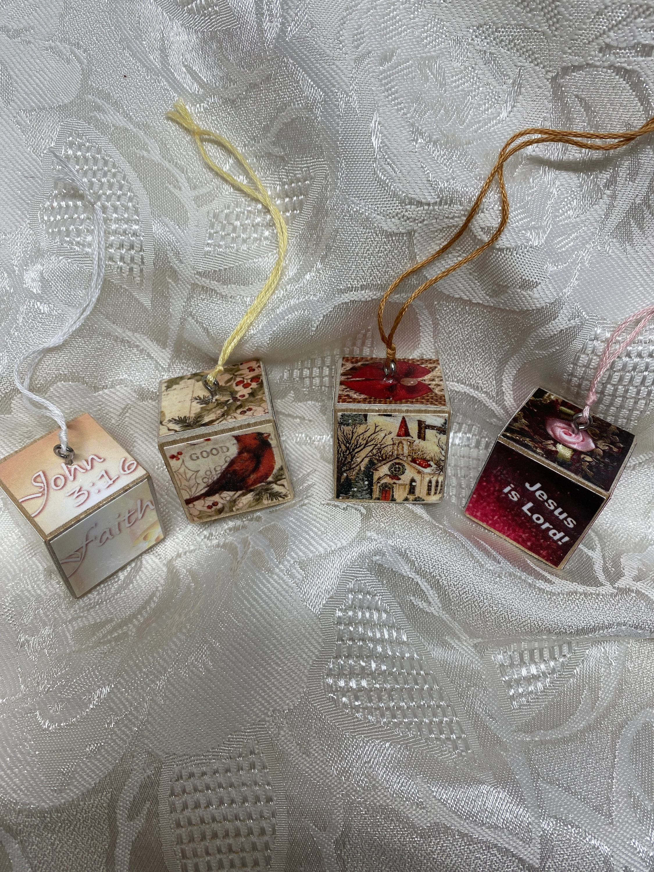 Christmas Ornaments, great gift for Christmas, gift for friend, Christian, set of 4 tree ornaments, John 3:16, Jesus, Faith, Hope, Charity