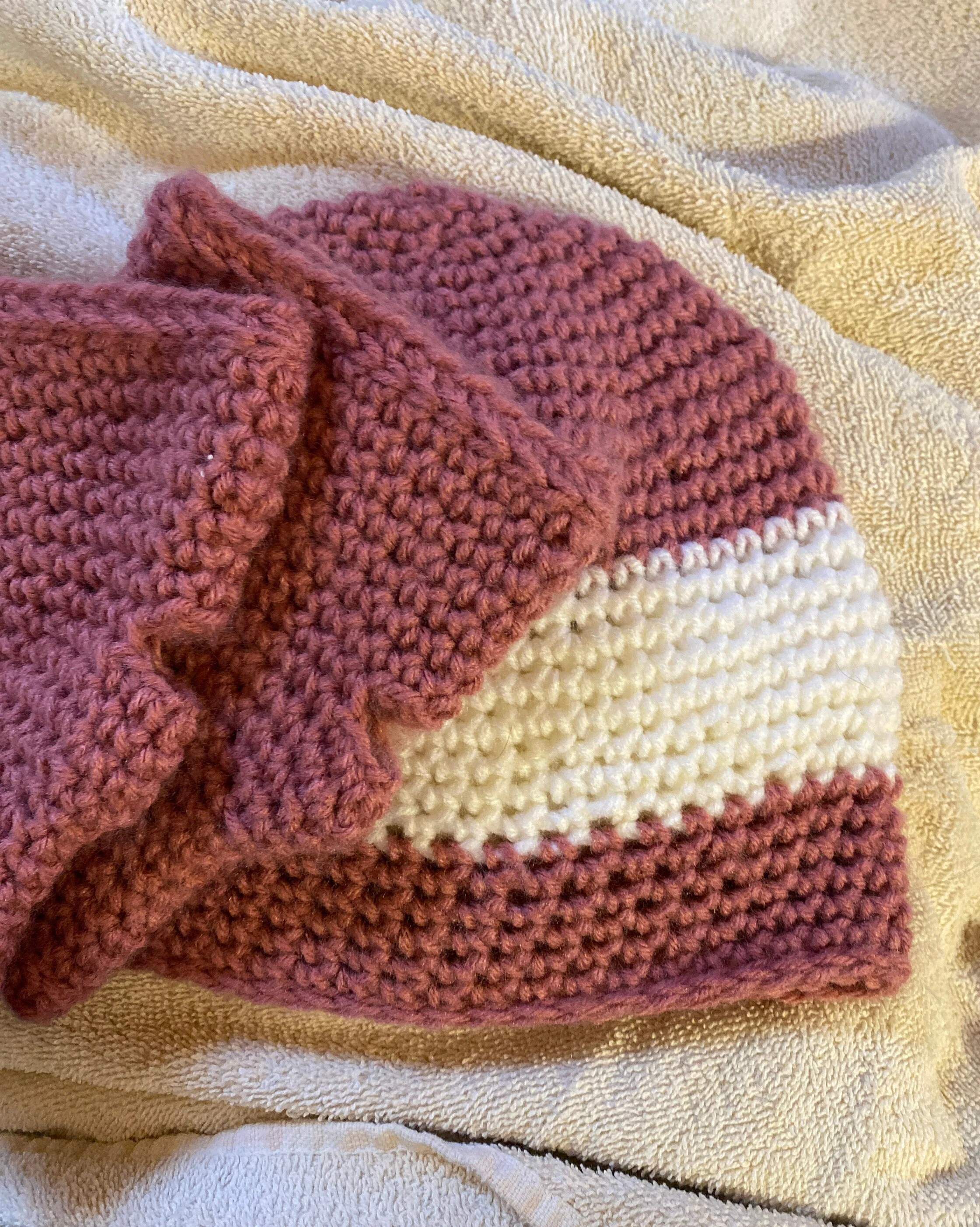 pretty and warm handmade tea rose crocheted hat and fingerless mittens with free Christian gift tag