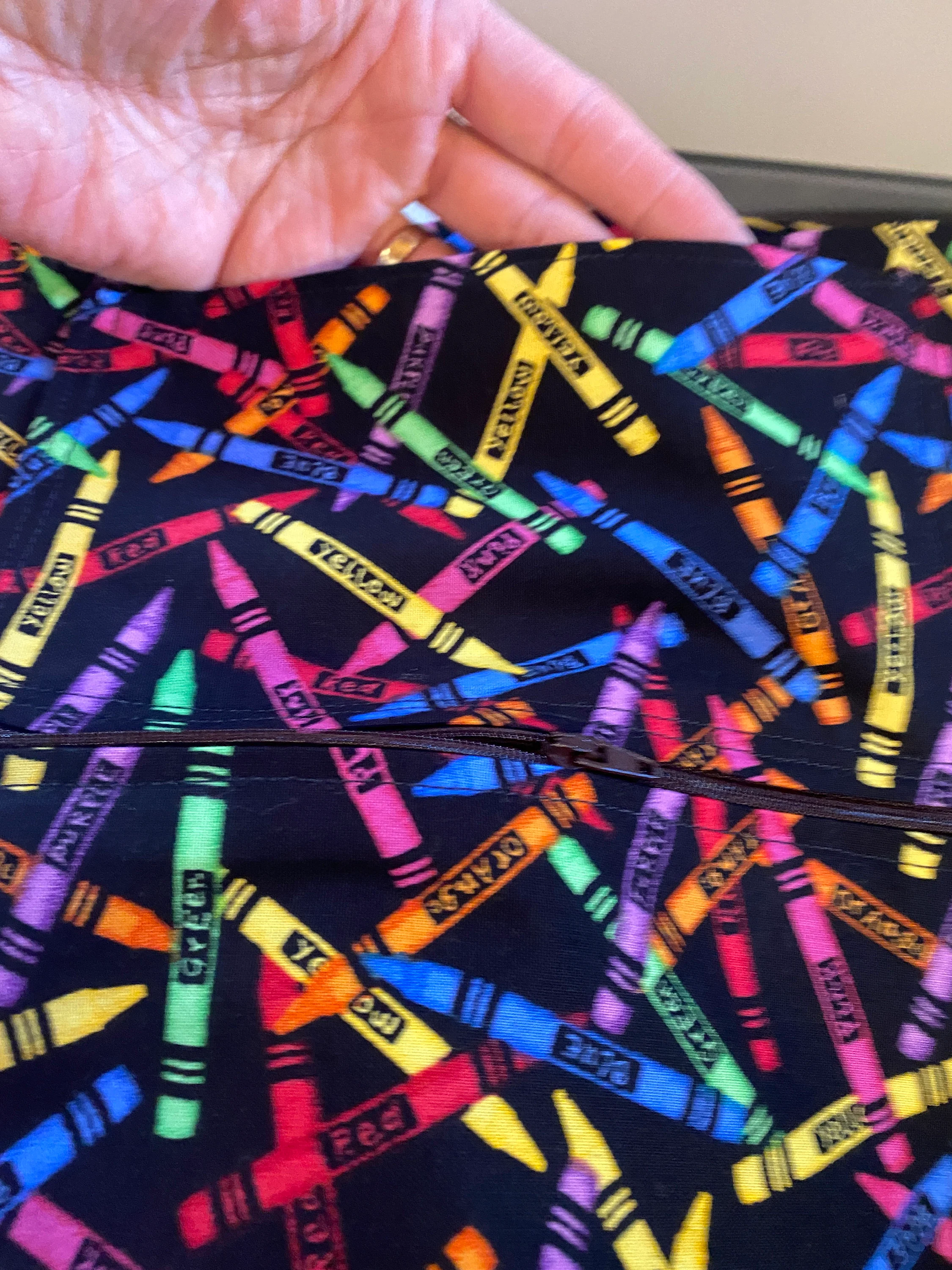 handmade bright color crocheted purse, crayon theme lined crochet handbag