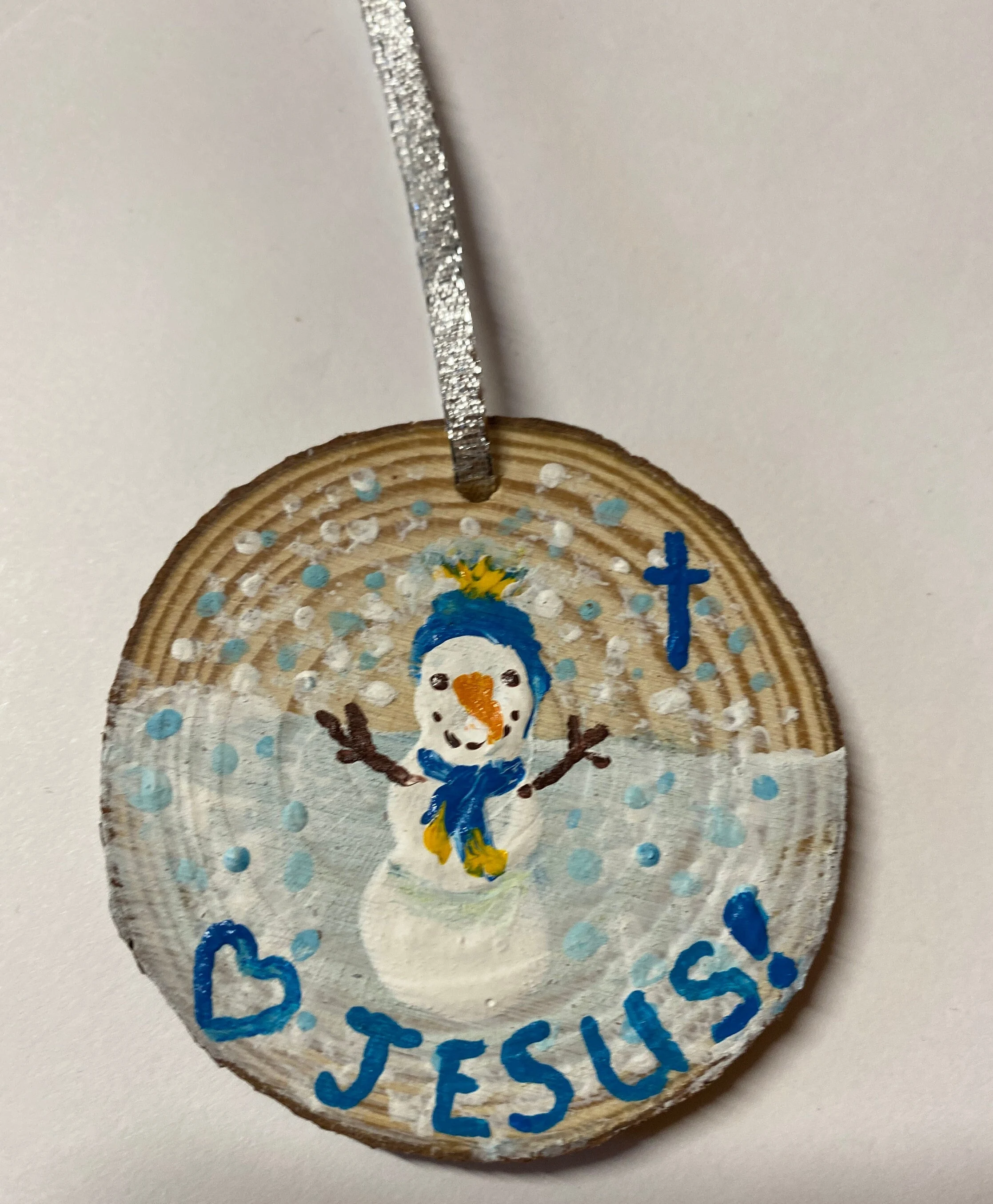 Love Jesus Christmas Tree Ornament with Snowman and Heart