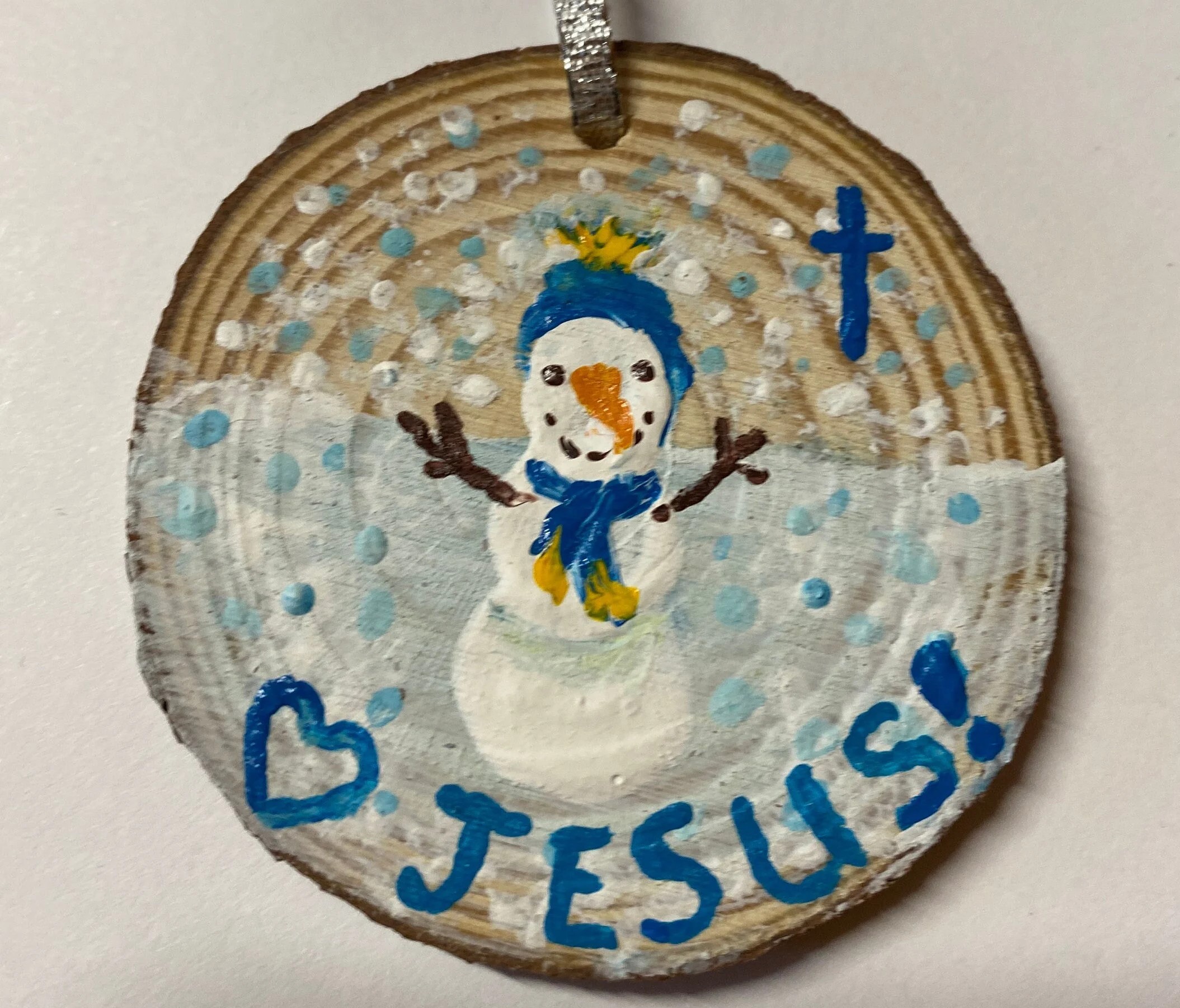 Love Jesus Christmas Tree Ornament with Snowman and Heart