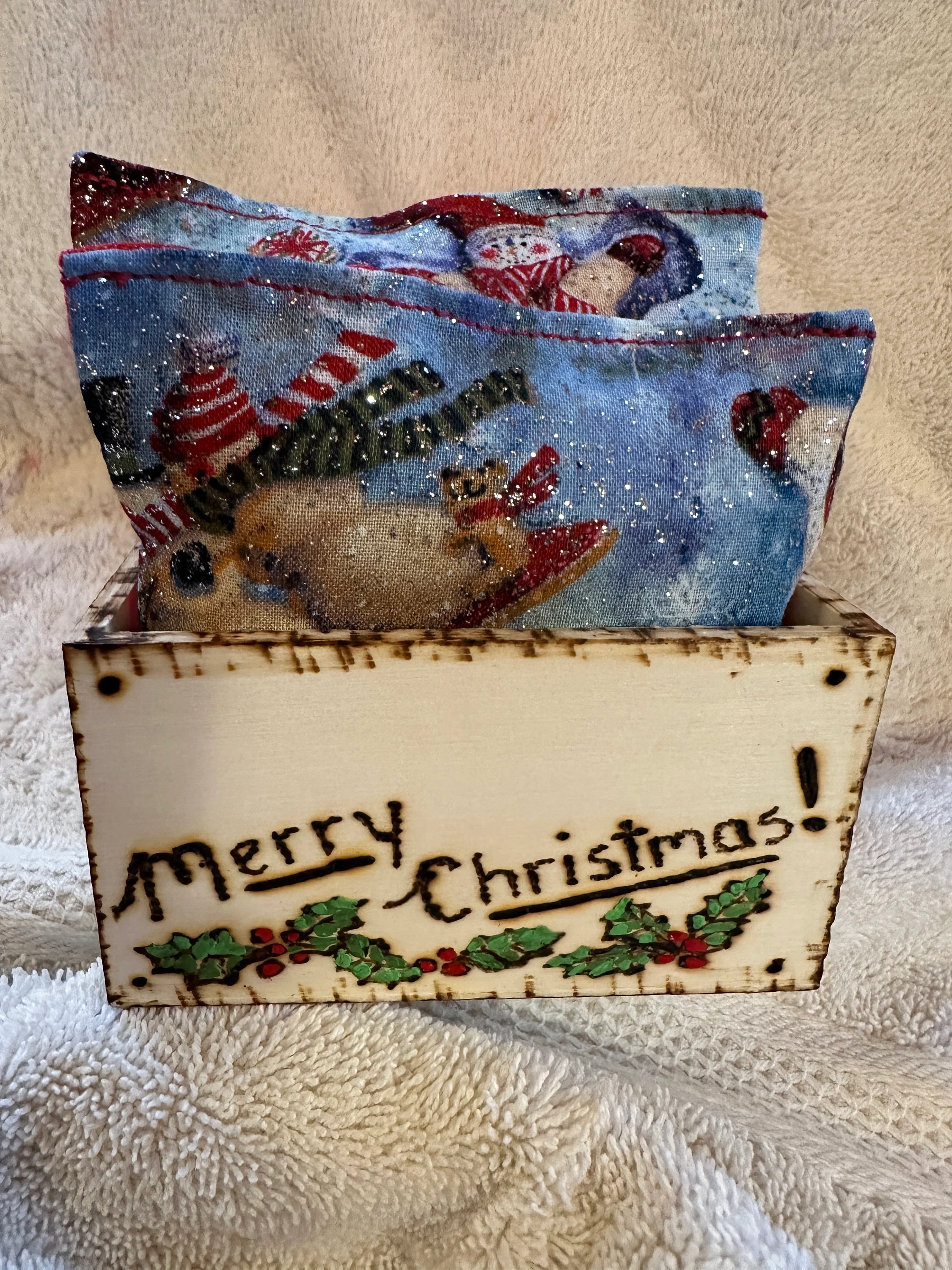 Little crate with 4 Snowman Sachets with Candy Cane Bliss Fragrance! Christmas decor!