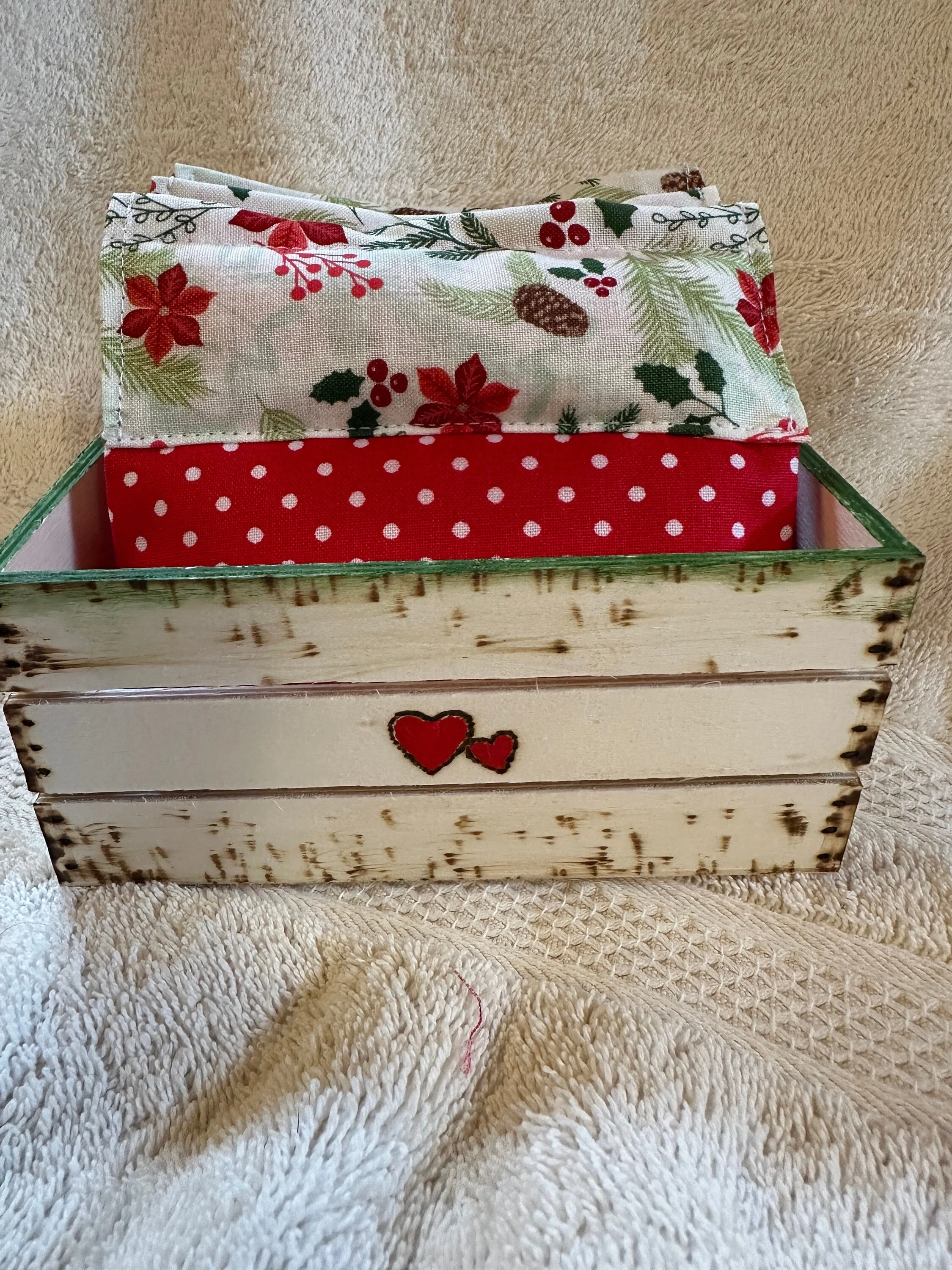 Wooden crate heart design holding 3 Christmas Sachets with Amazing Grace fragrance oil, Christmas decor, room scent