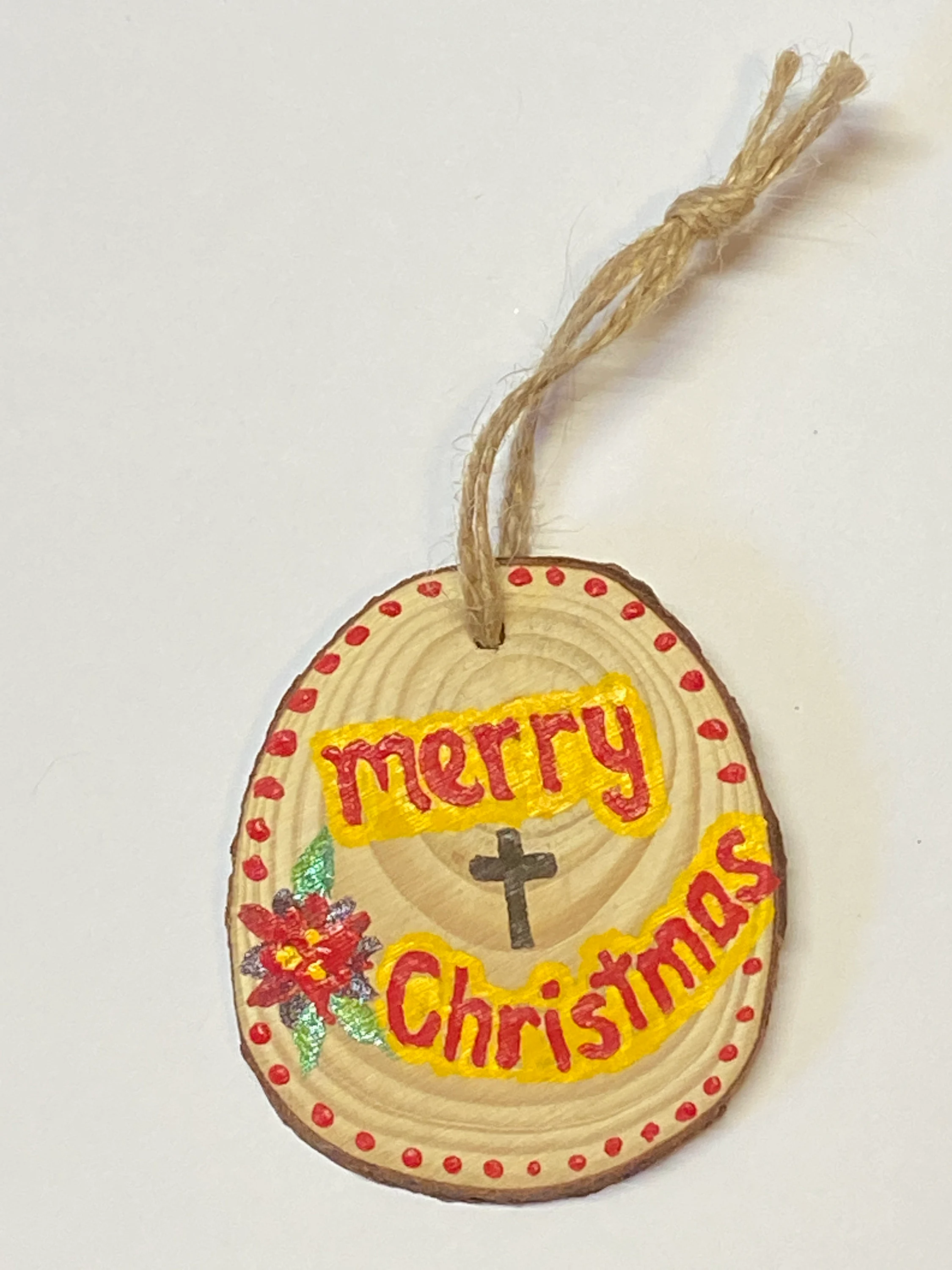 Hand Painted Set of 3 Christmas Tree Ornaments with Pines and Holly and Hearts!