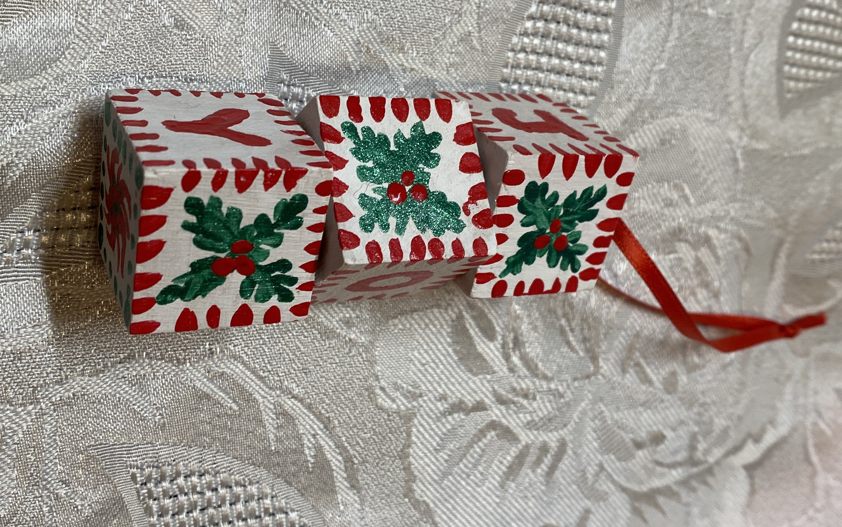 JOY! Hand Painted 3-block Christmas Ornament, Christmas Gift Topper