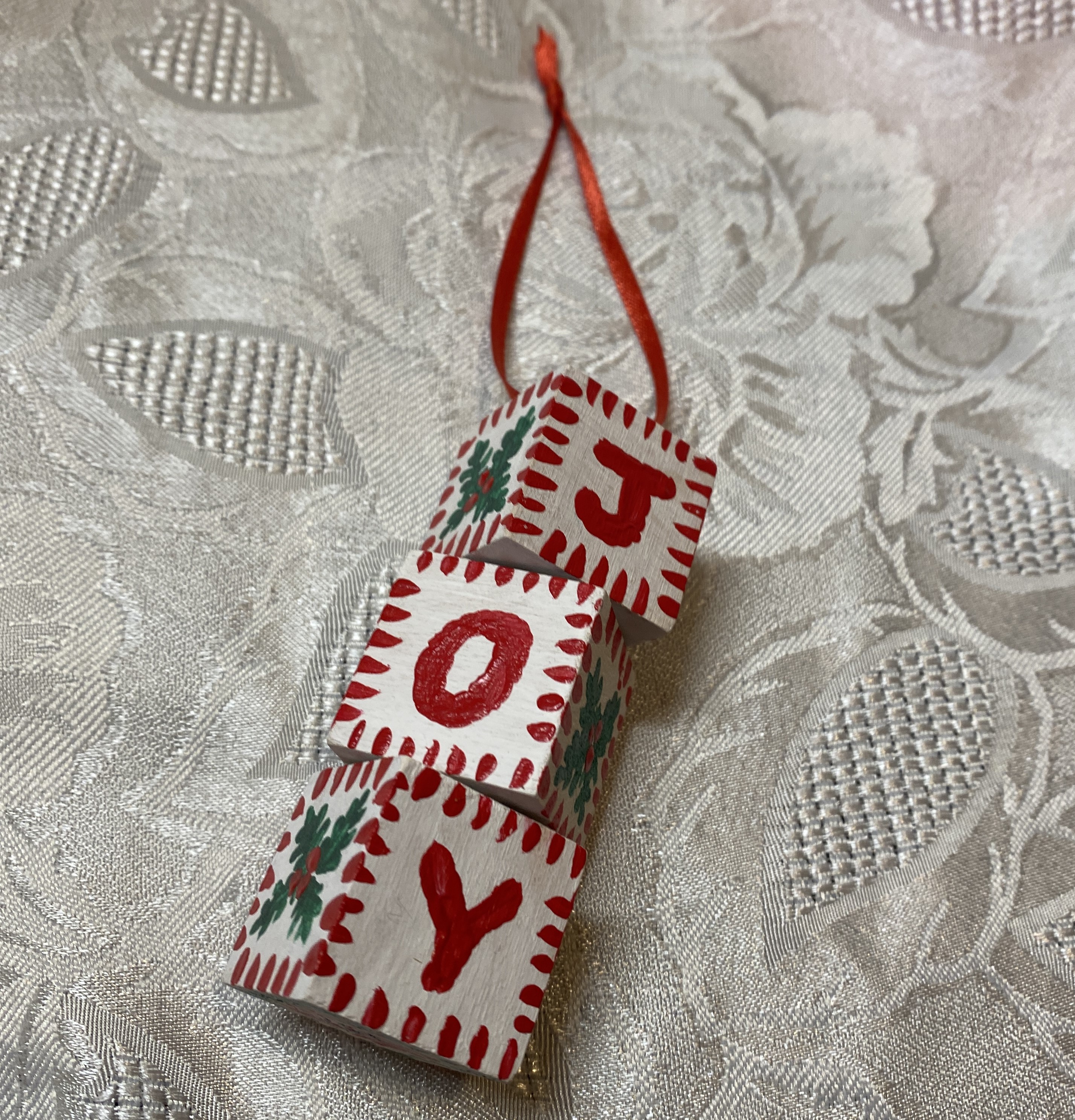 JOY! Hand Painted 3-block Christmas Ornament, Christmas Gift Topper