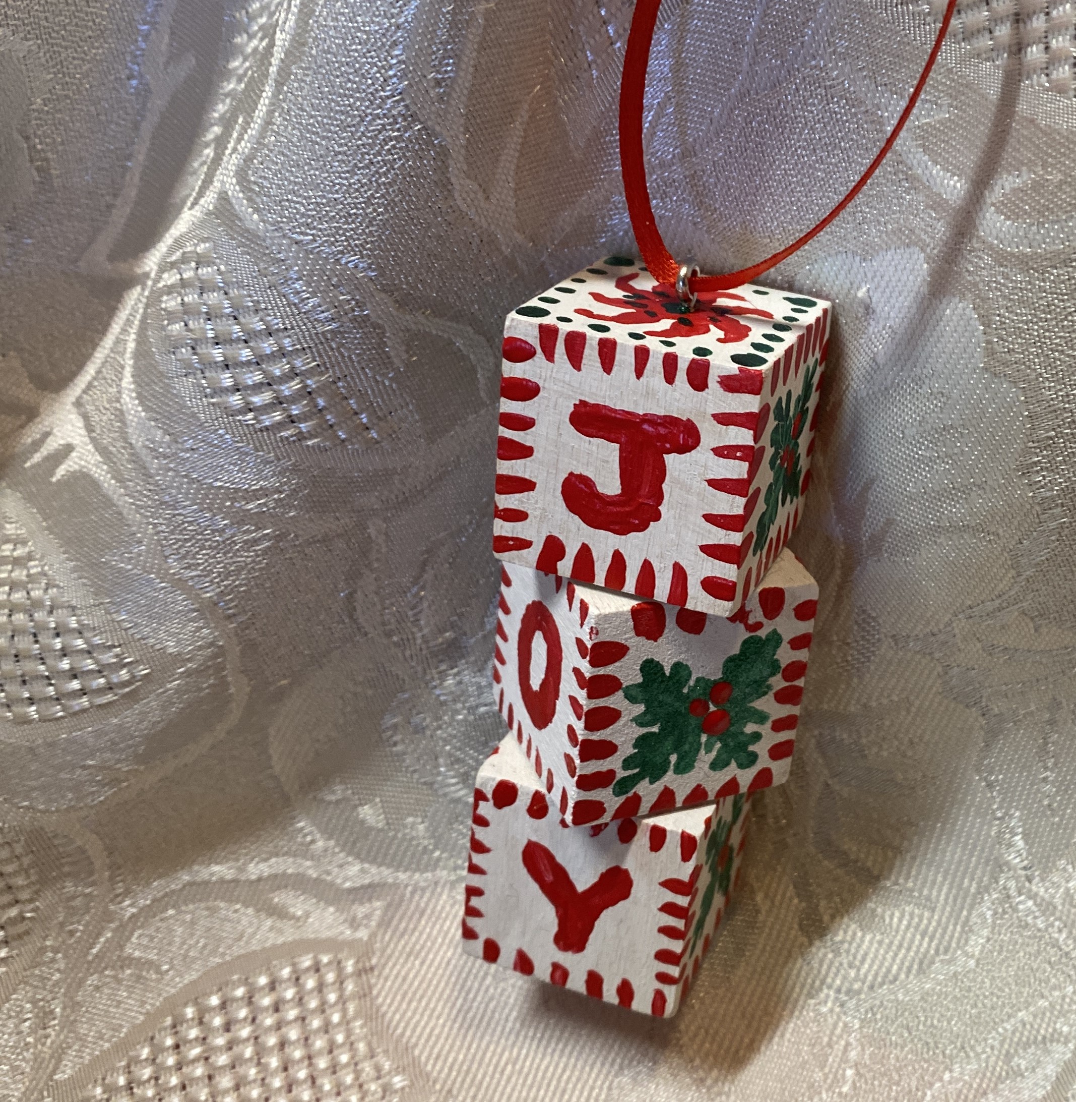 JOY! Hand Painted 3-block Christmas Ornament, Christmas Gift Topper