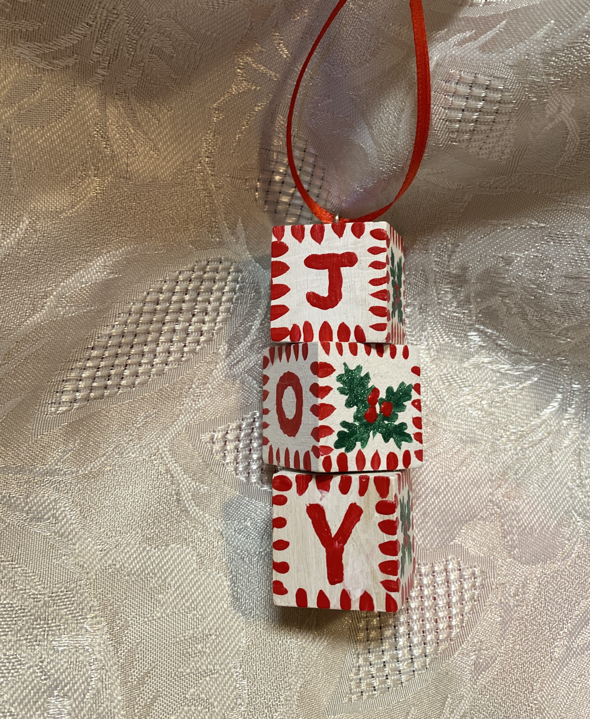 JOY! Hand Painted 3-block Christmas Ornament, Christmas Gift Topper