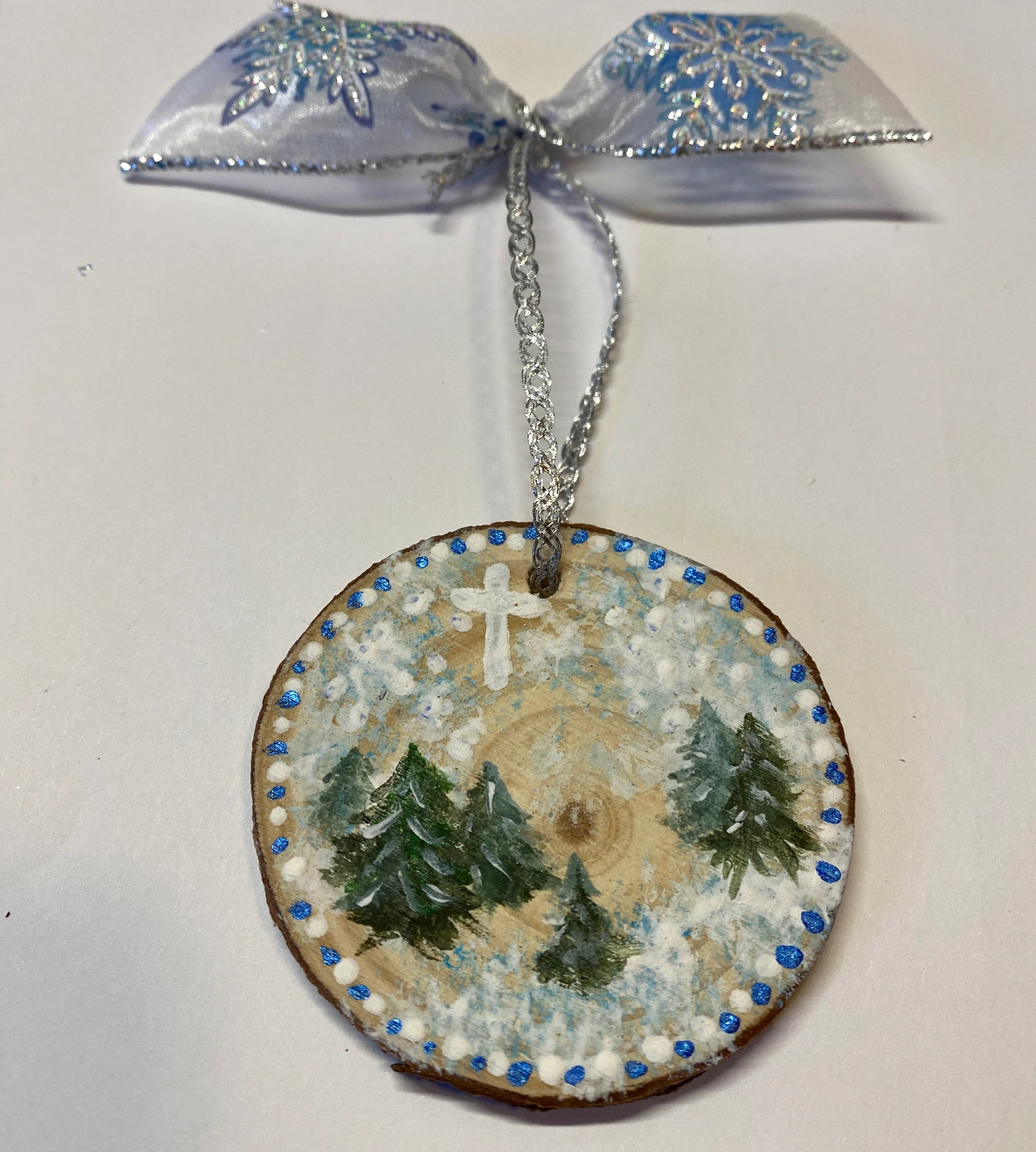 Hand Painted Set of 3 Ornaments with Hearts CHRISTMAS TREE ORNAMENTS