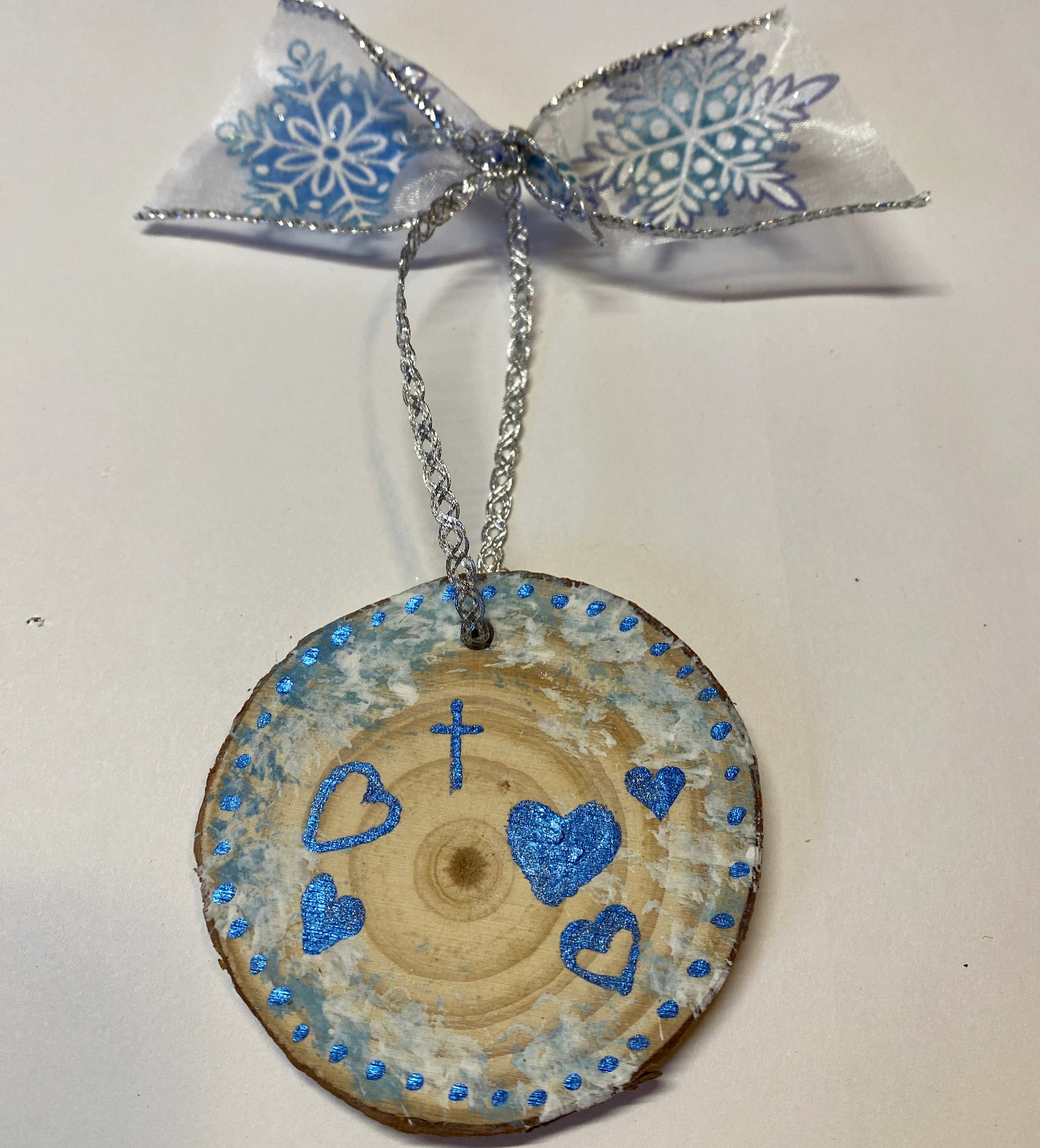 Hand Painted Set of 3 Ornaments with Hearts CHRISTMAS TREE ORNAMENTS