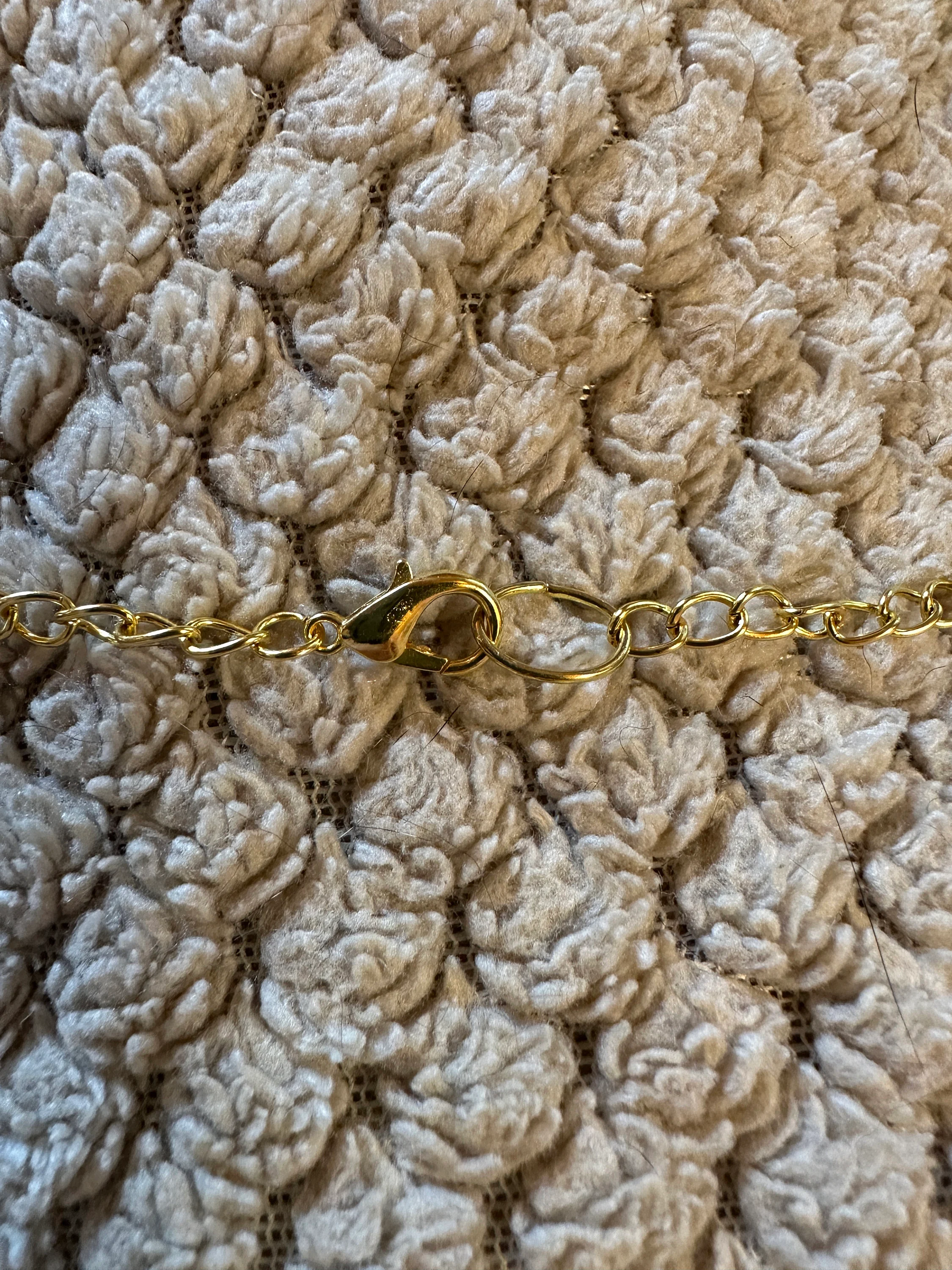 Christian cross with copper and royal blue polymer design on gold chain with lobster clasp, nice Christian gift 