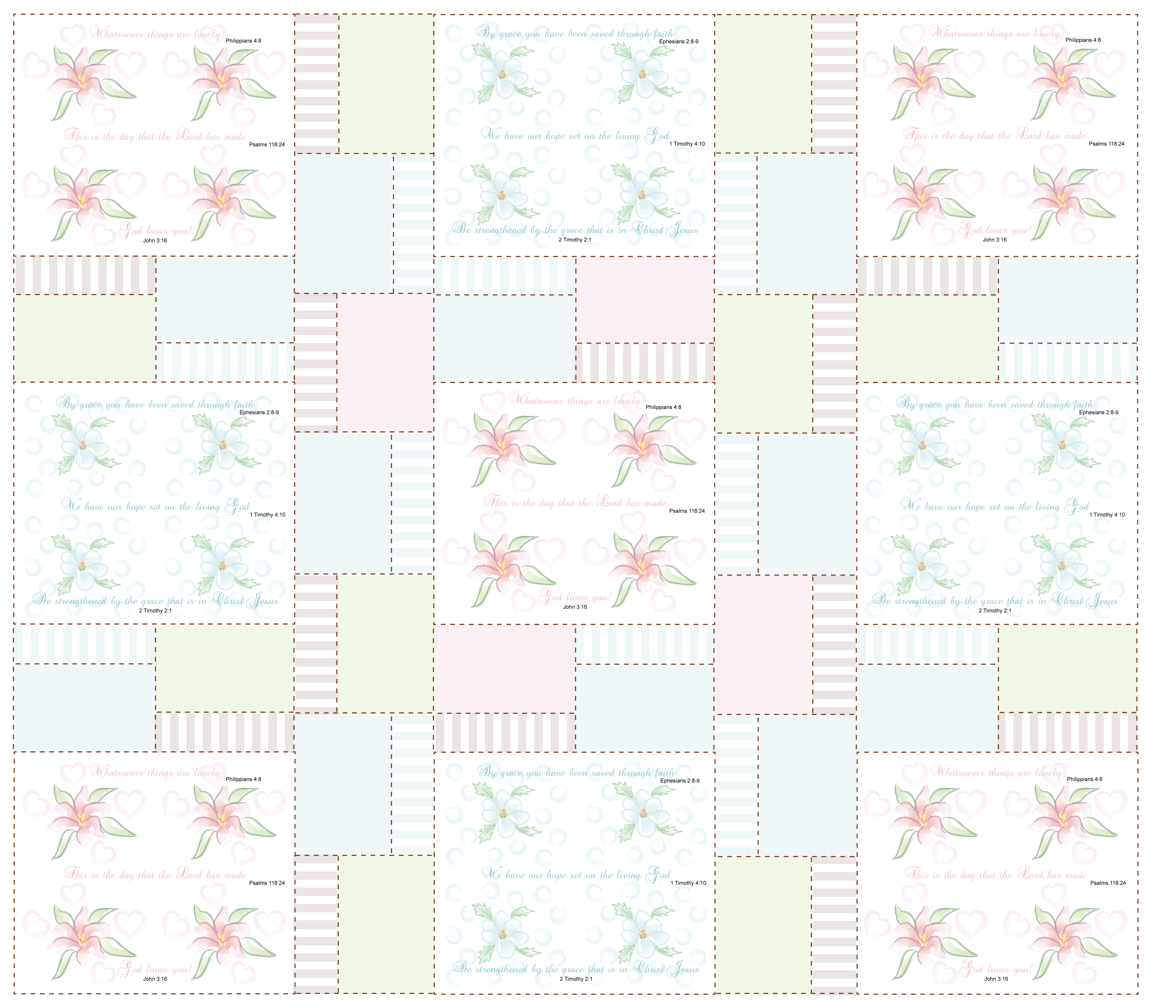 Pastel Watercolor Christian Fabric for Quilt Squares - Easy Cheater Quilt, or Fabric for Your Projects!