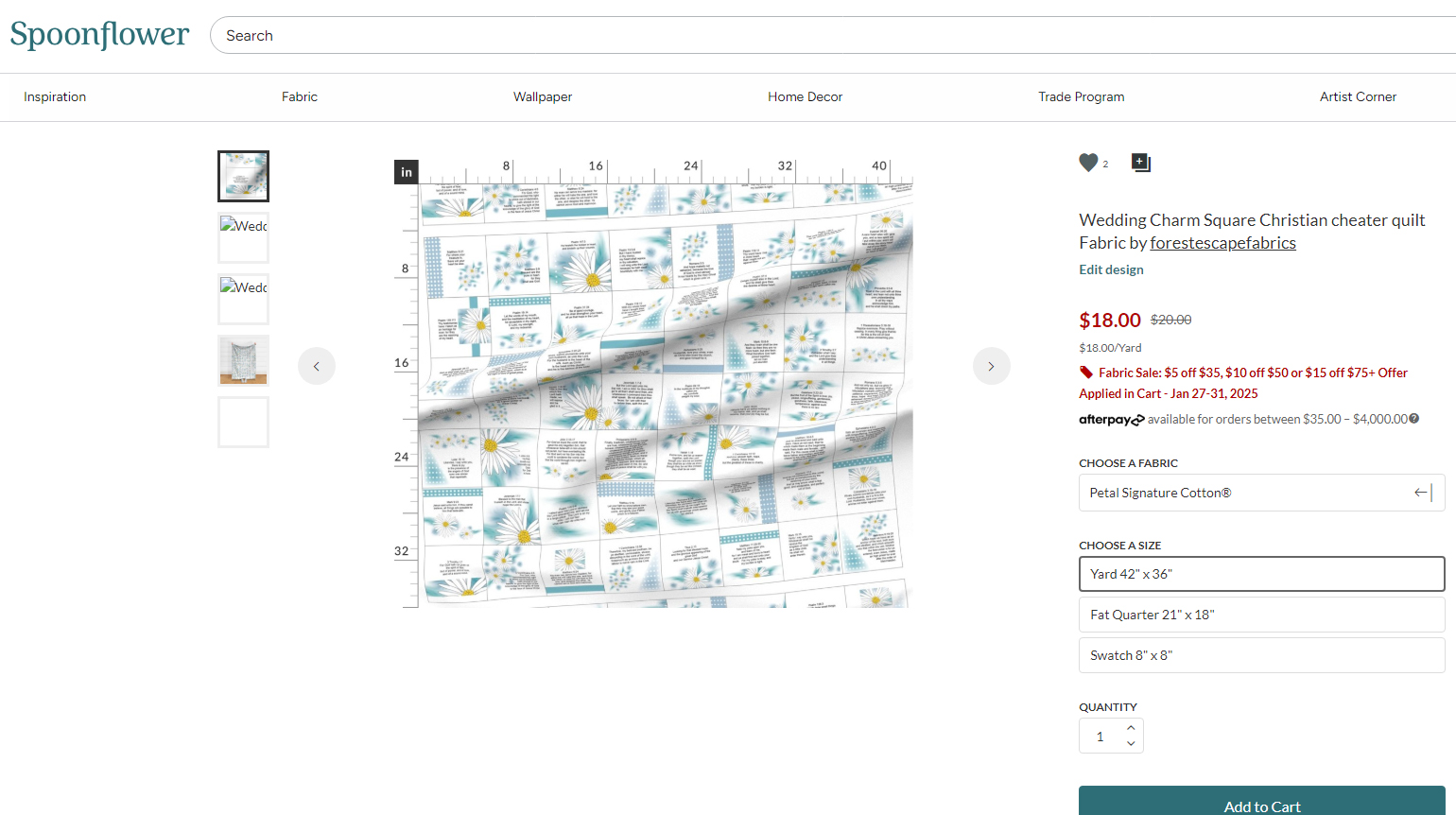 Christian Wedding Promises Quilt Fabric 42" wide, Christian Scripture - cheater quilt - make a pillow or quilt or wall hangings