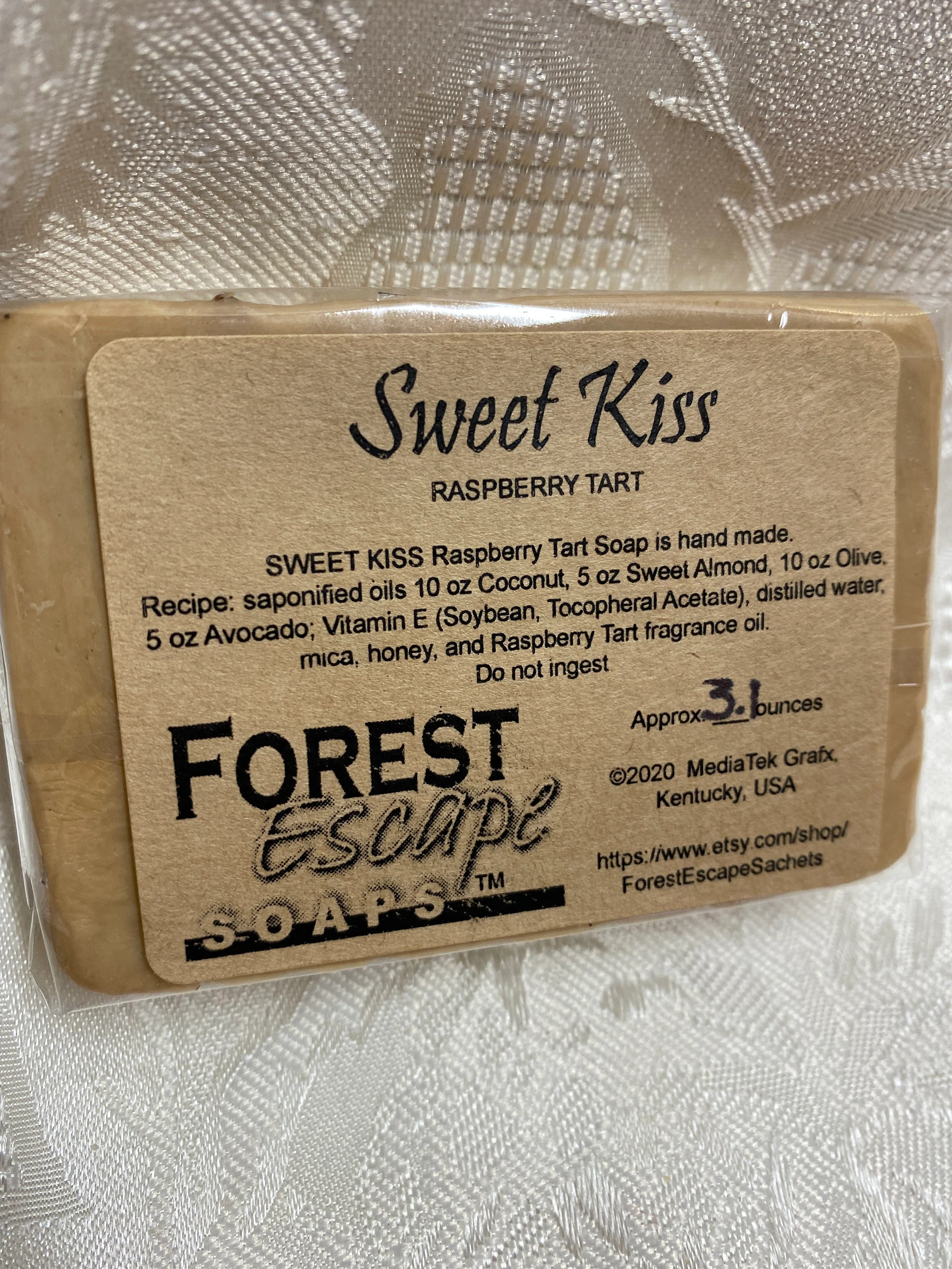 SWEET KISS Raspberry Tart Soap, Coconut, Almond, Avocado, Olive, hand made in small batches, wonderful fragrance with a kiss of green color