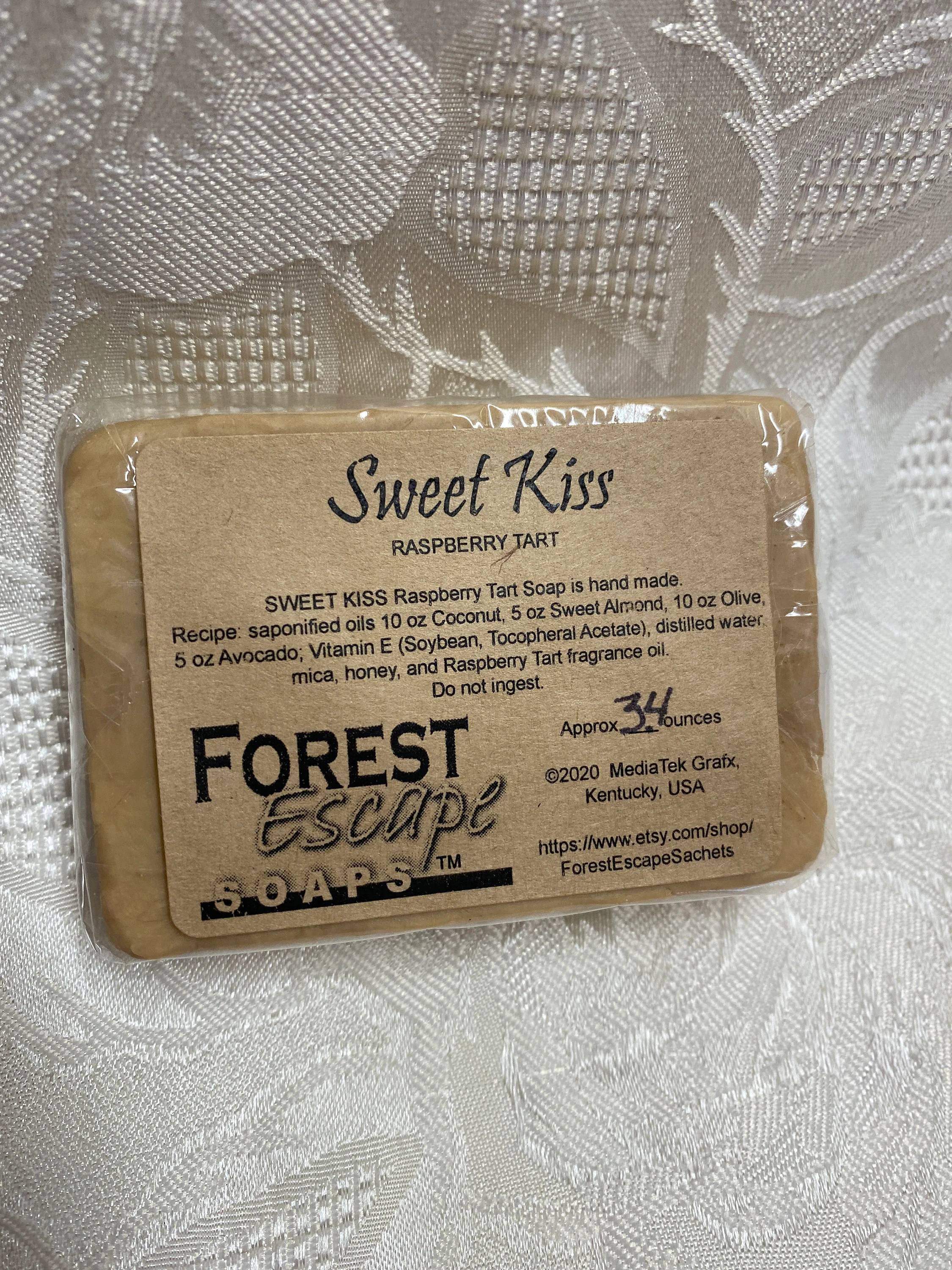 Mauve SWEET KISS Raspberry Tart Soap, Coconut, Almond, Avocado, Olive, hand made in small batches, wonderful fragrance with a kiss of color