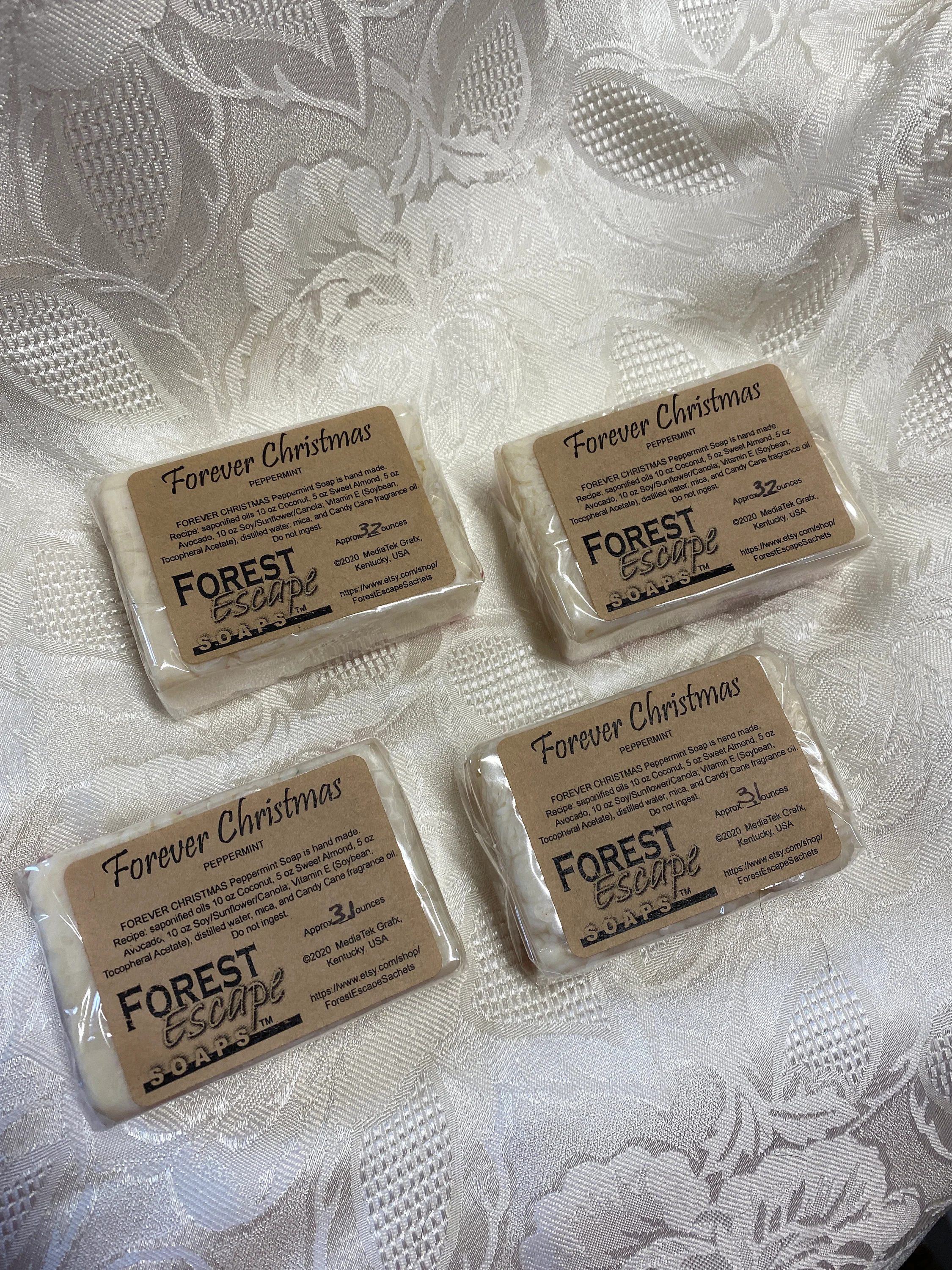 Sweet Almond, Avocado, FOREVER CHRISTMAS Peppermint Soap, hand made in small batches, sweet fragrance