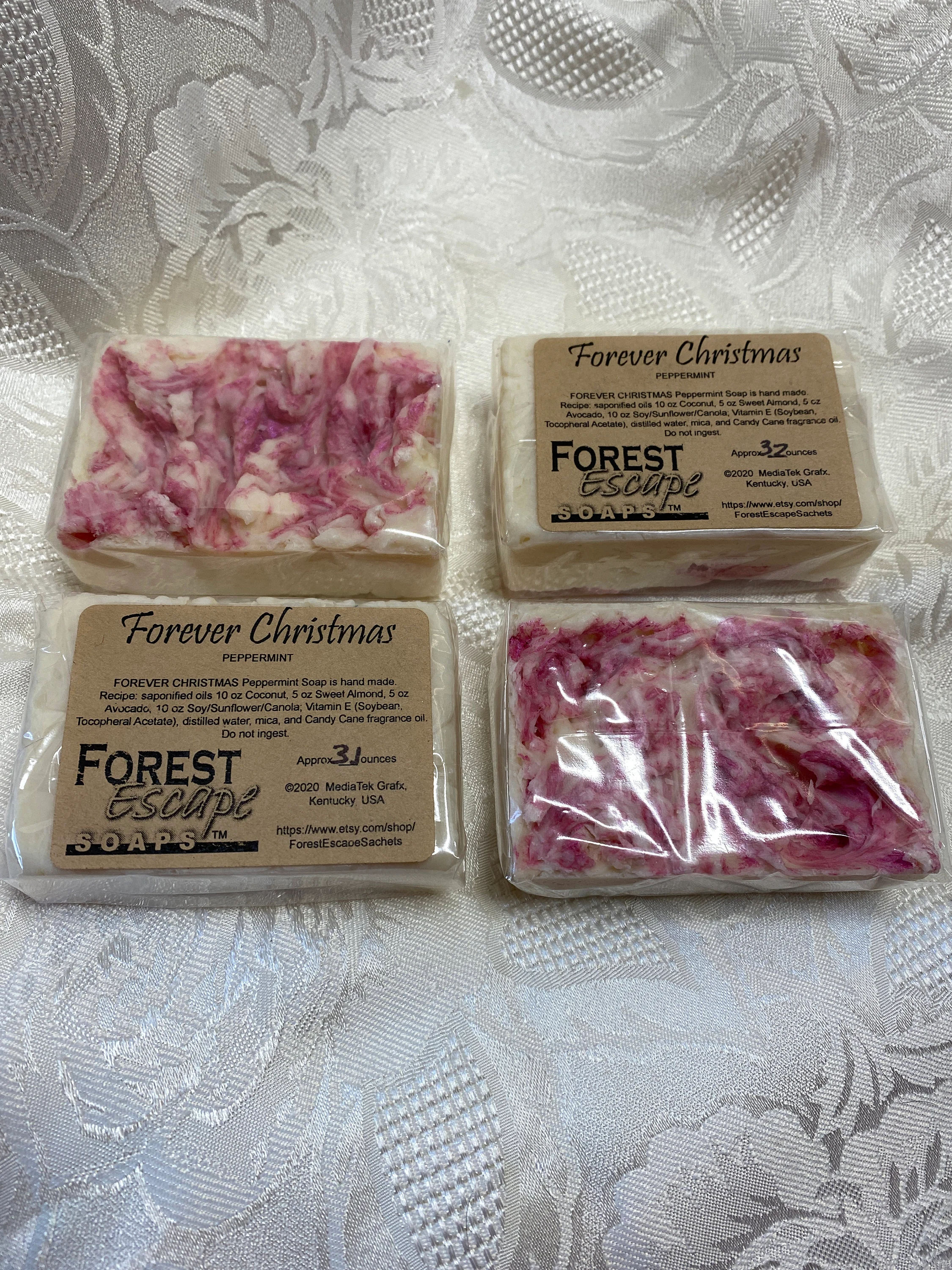 Sweet Almond, Avocado, FOREVER CHRISTMAS Peppermint Soap, hand made in small batches, sweet fragrance