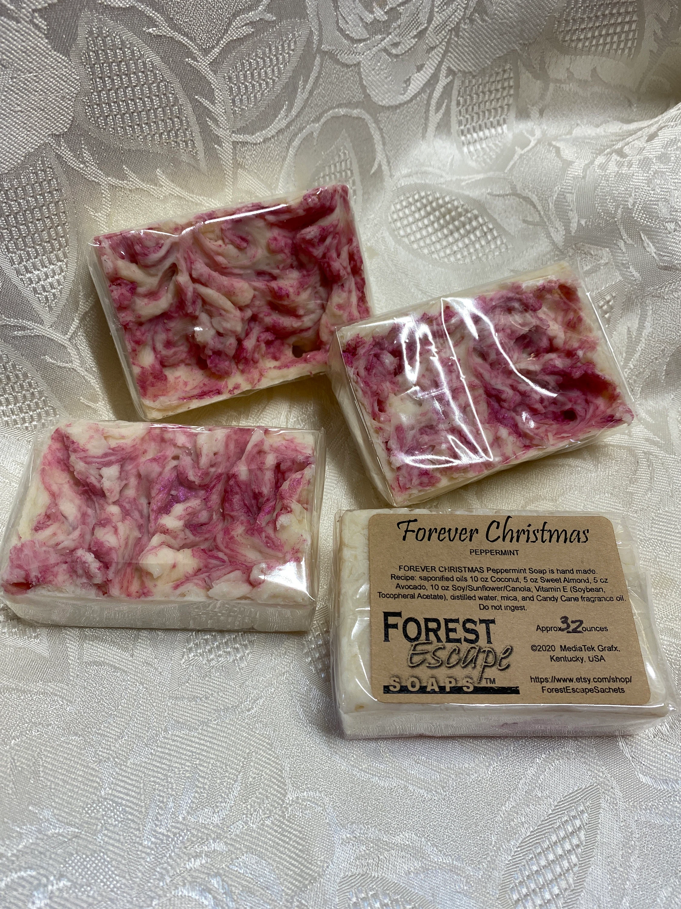 Sweet Almond, Avocado, FOREVER CHRISTMAS Peppermint Soap, hand made in small batches, sweet fragrance